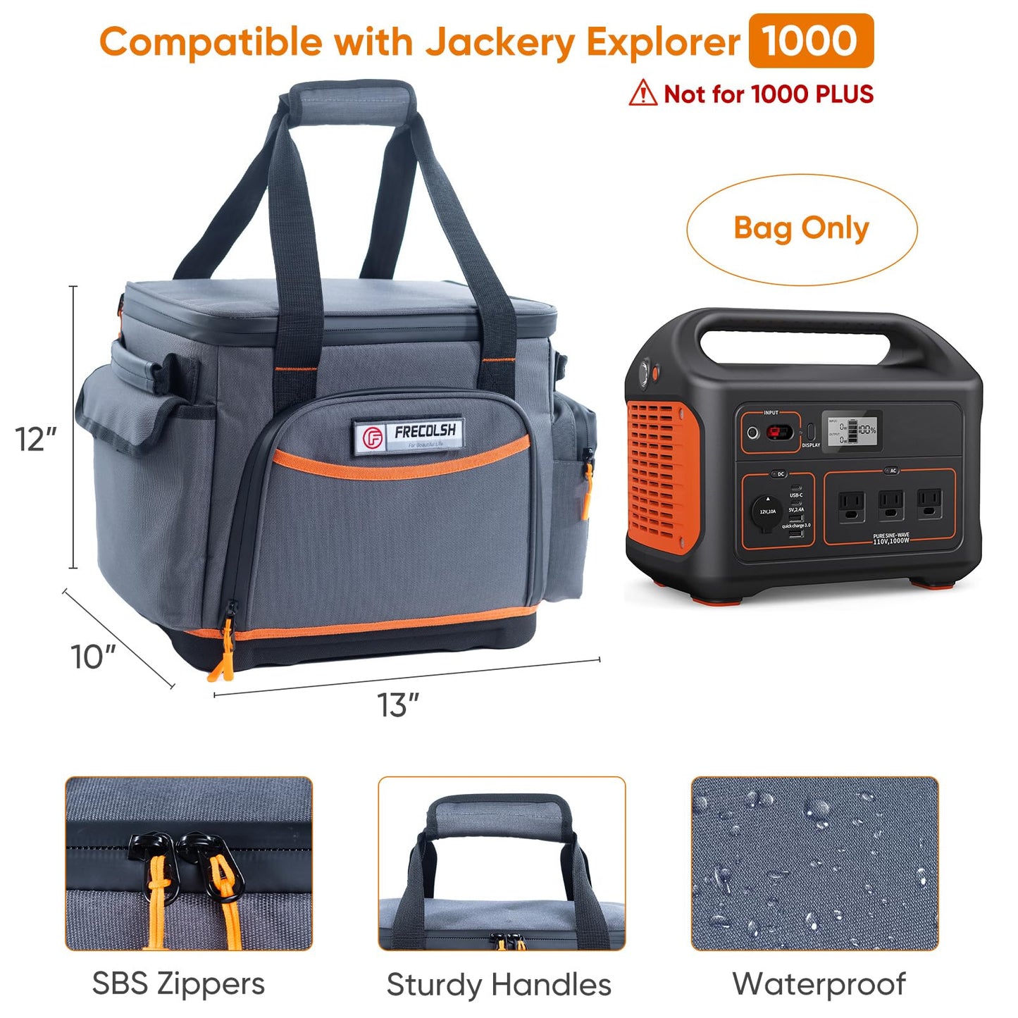 FRECOLSH Travel Carrying Case Compatible with Jackery Explorer 1000, Portable Power Station Storage Case with Water- proof Bottom and Pocket for Jackery Accessories Solar Generator Storage Bag Only