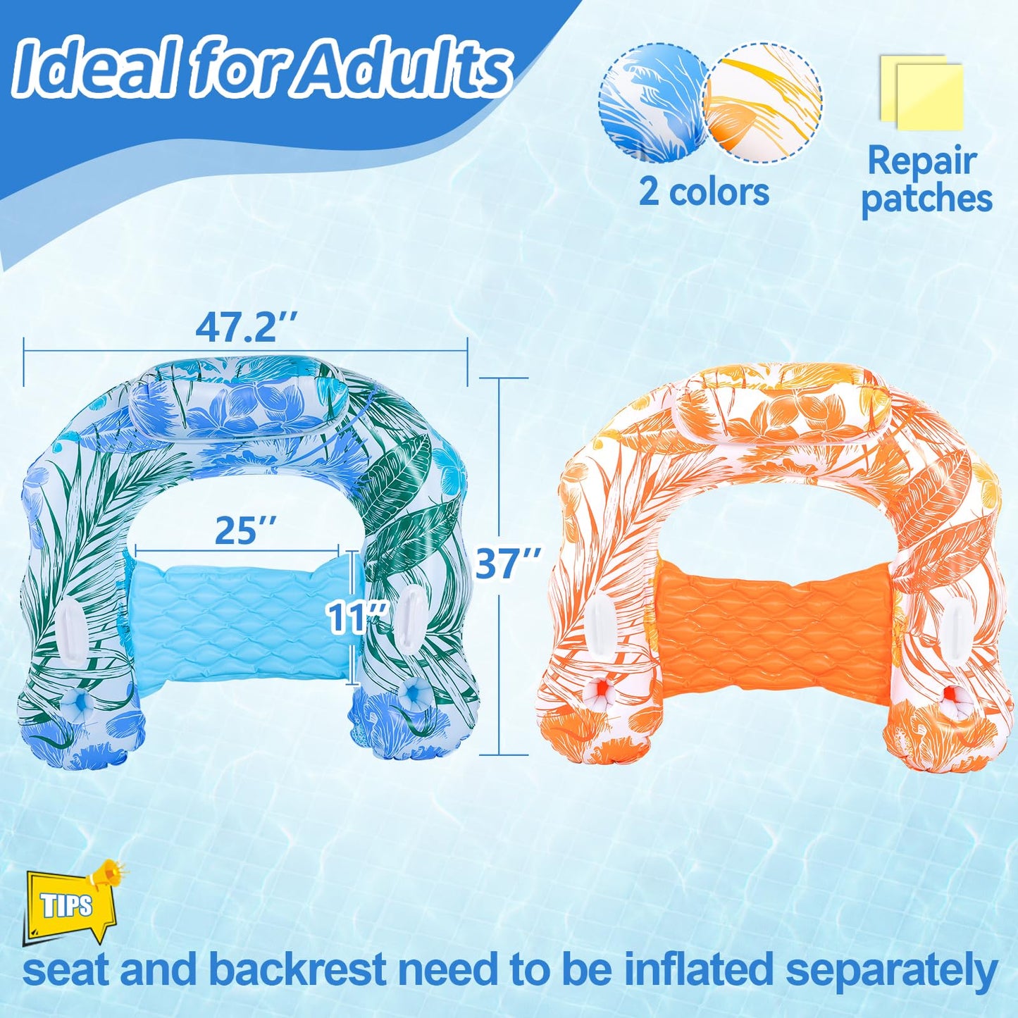 Pool Float Chair with Handle - 2pcs Extra Large Inflatable Pool Chair Floats Adult Size, Lake Water Swimming Pools Floating Seat Lounger Floaties Raft Toy