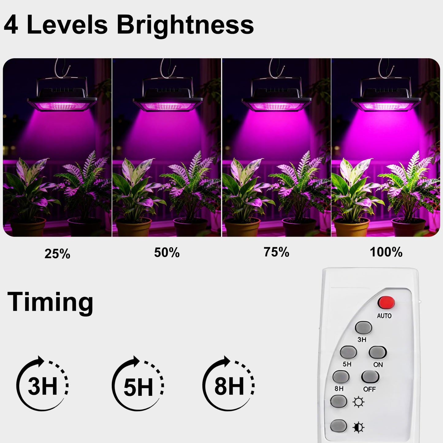 Loscarol Solar Grow Lights, Rechargeable Grow Light, Full Spectrum Plant Light for Indoor Outdoor Plants with Timer, Solar Plant Lights for Greenhouse with Remote Control and 16.4ft Cord/USB Charging