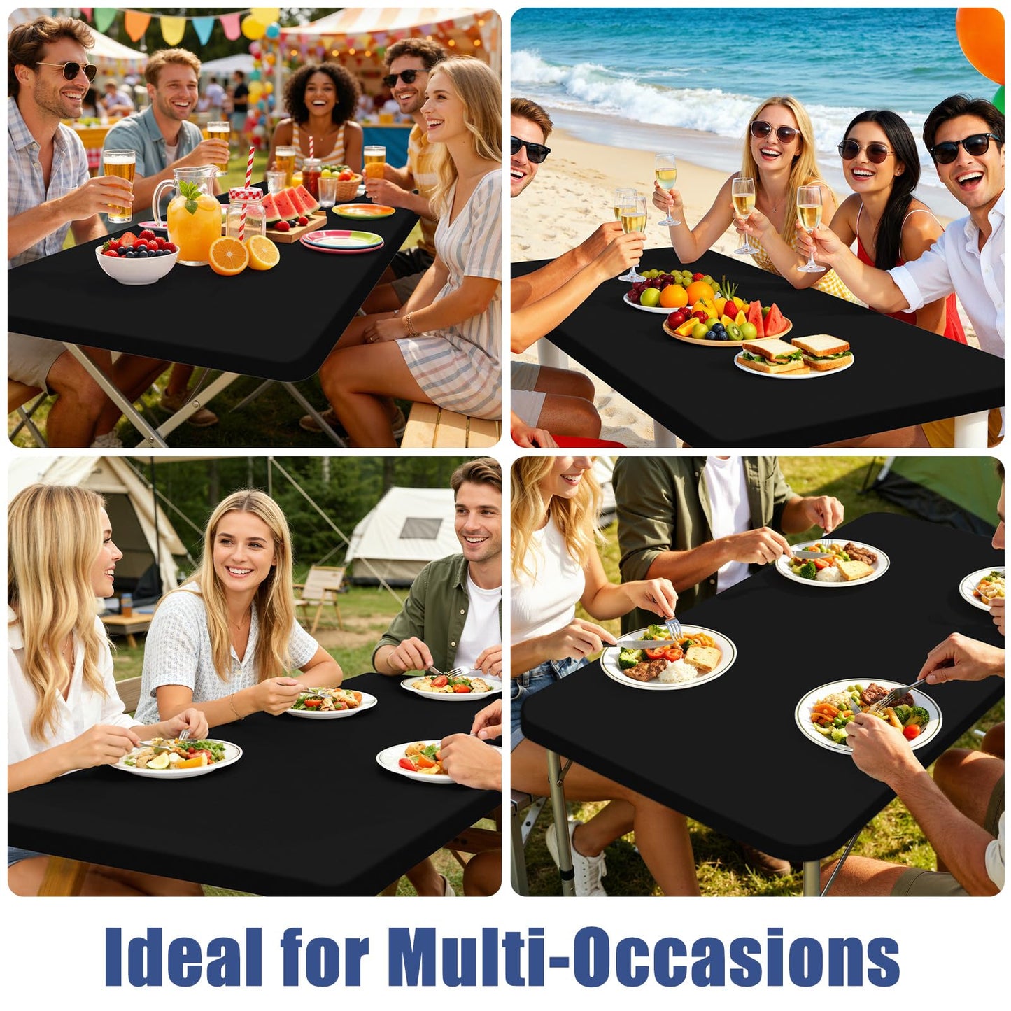 Moosfor Spandex Rectangle Table Cloth 4 Pack, Elastic Fitted Tablecloths for Picnic, Stretch Washable Patio Table Cover for Outdoor, Camping, Banquet and Parties (Black, 36"x60")