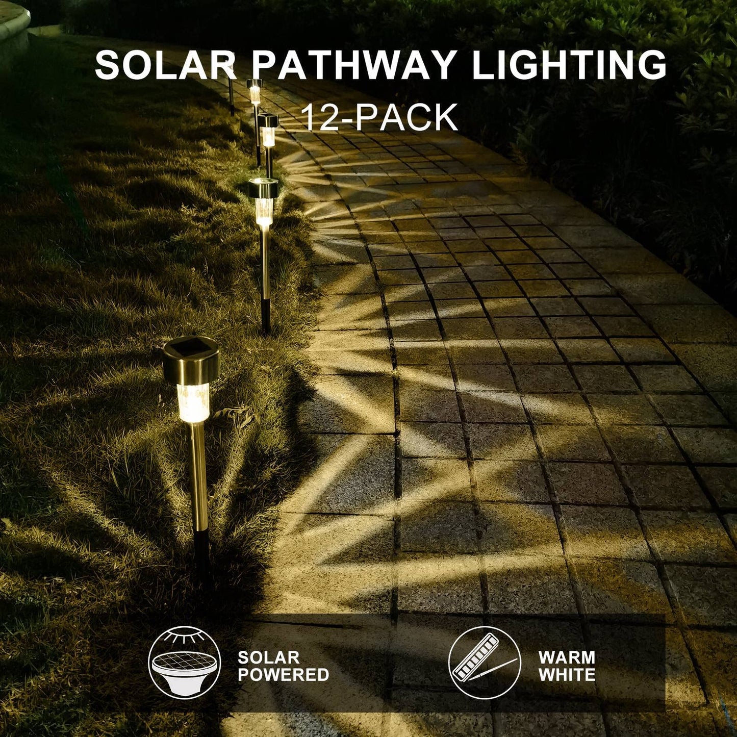 Dream Master Solar Lights Outdoor Waterproof, Stainless Steel LED Landscape Lighting, Solar Garden Lights, Outdoor Christmas Decorations for Yard, Pathway, Walkway, Patio, Lawn - 12Pack(Warm White)