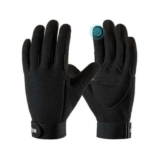 COOLJOB Thorn Proof Garden Gloves with Touchscreen Fingers for Men, Rose Pruning Work Gloves with Palm Cushion for Gardener, Farmer and Landscaper (Black 1 Pair Large)