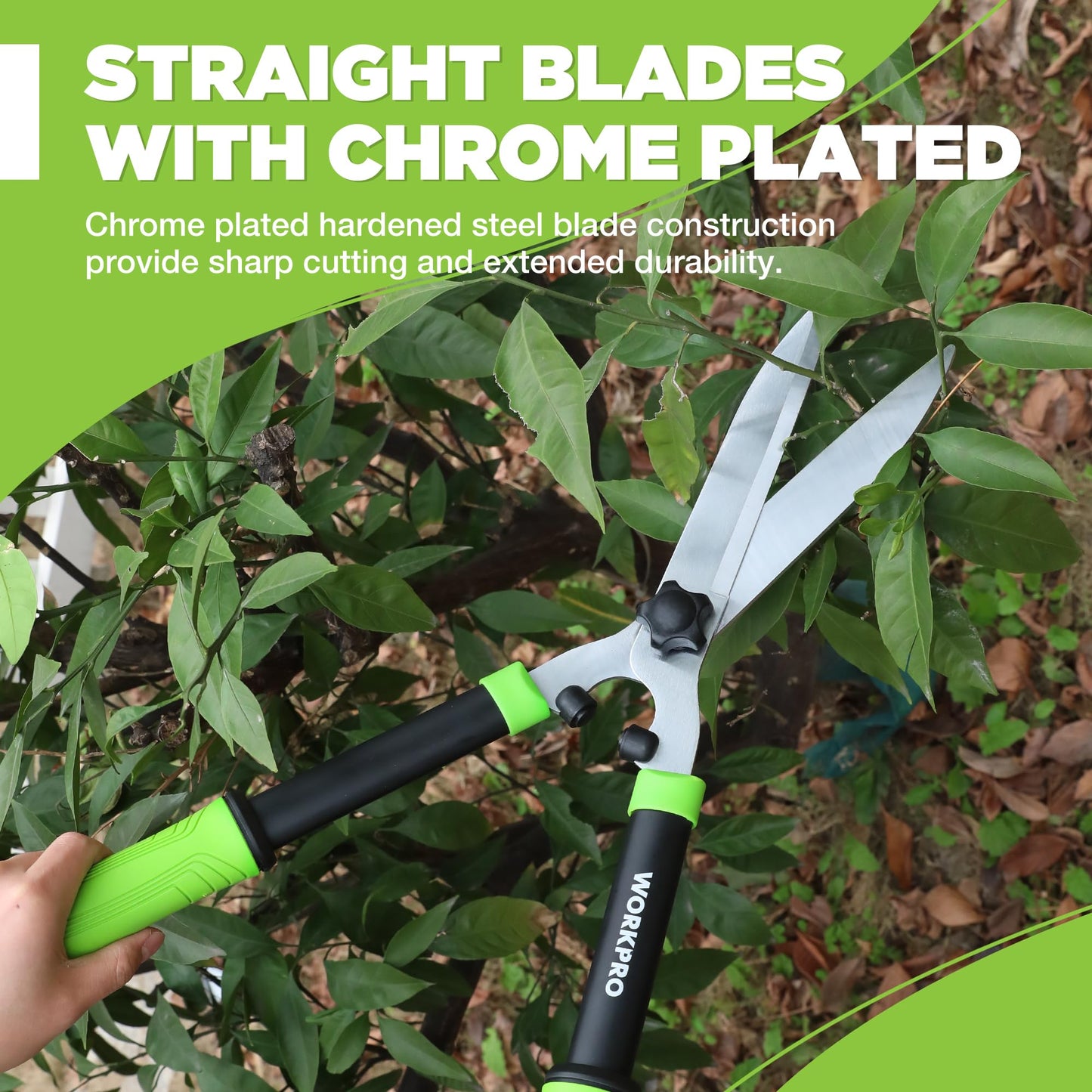 WORKPRO Hedge Shears, 23'' Manual Hedge Trimmers with Chrome Plated Steel Blade & Ergonomic Handle, Home Garden Pruner Hedge Clippers Perfect for Trimming Borders, Boxwood, and Tall Bushes