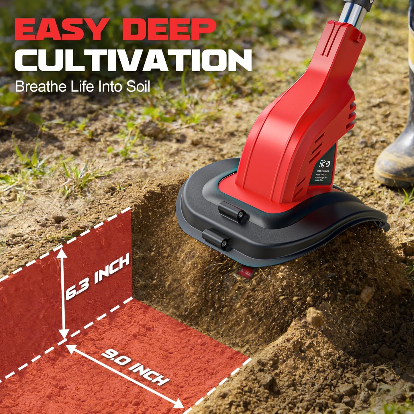 Cordless Tiller Cultivator Compatible with Milwaukee 18V Battery(Tool Only), 450RPM Electric Tiller for Gardening, 9"x6.3" Tilling, 48 Reinforced Steel Tines Rototiller for Lawn/Soil Cultivation