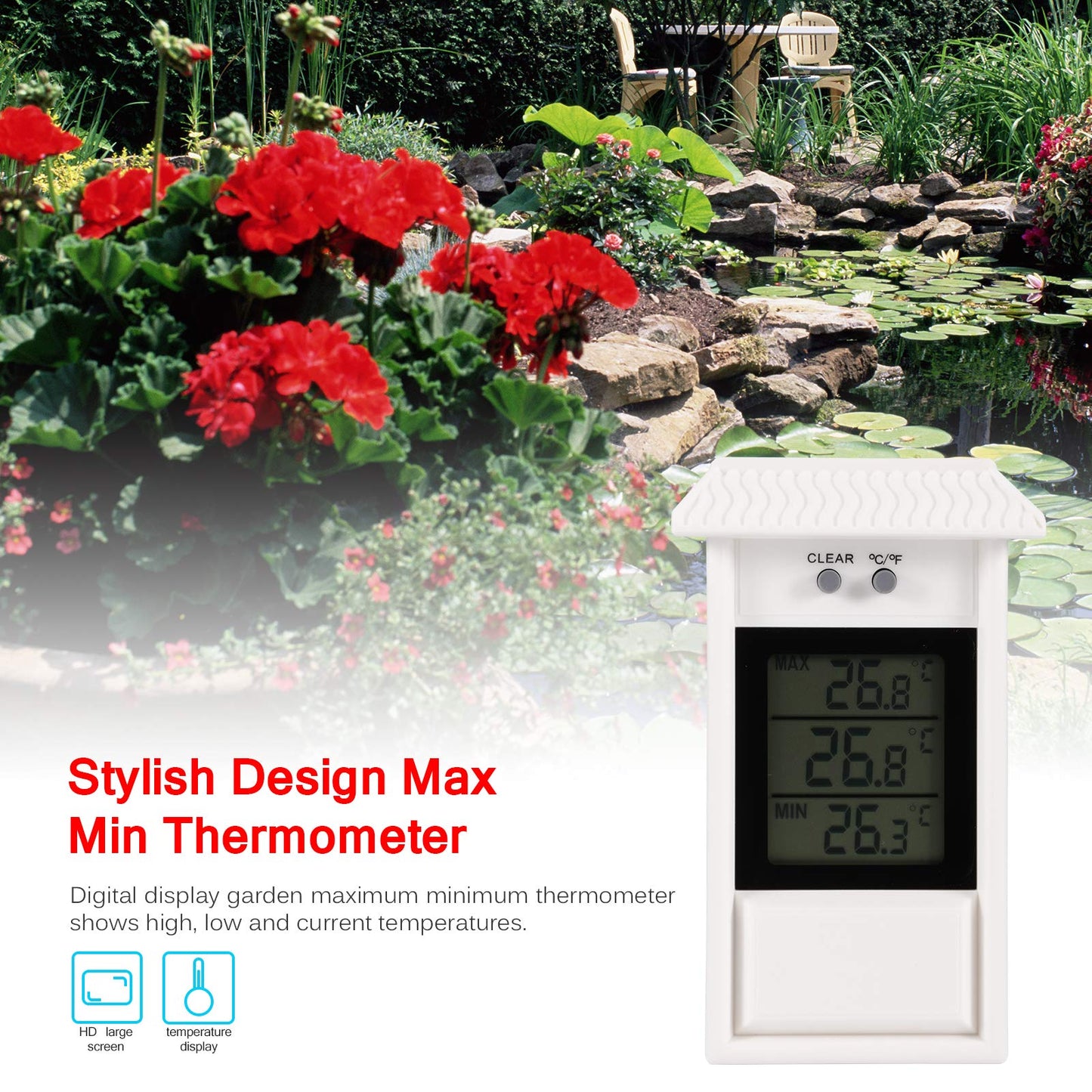 Houkiper Min Max Thermometer - Digital Greenhouse Thermometer with Hole Hook for Recording High Low Temperatures