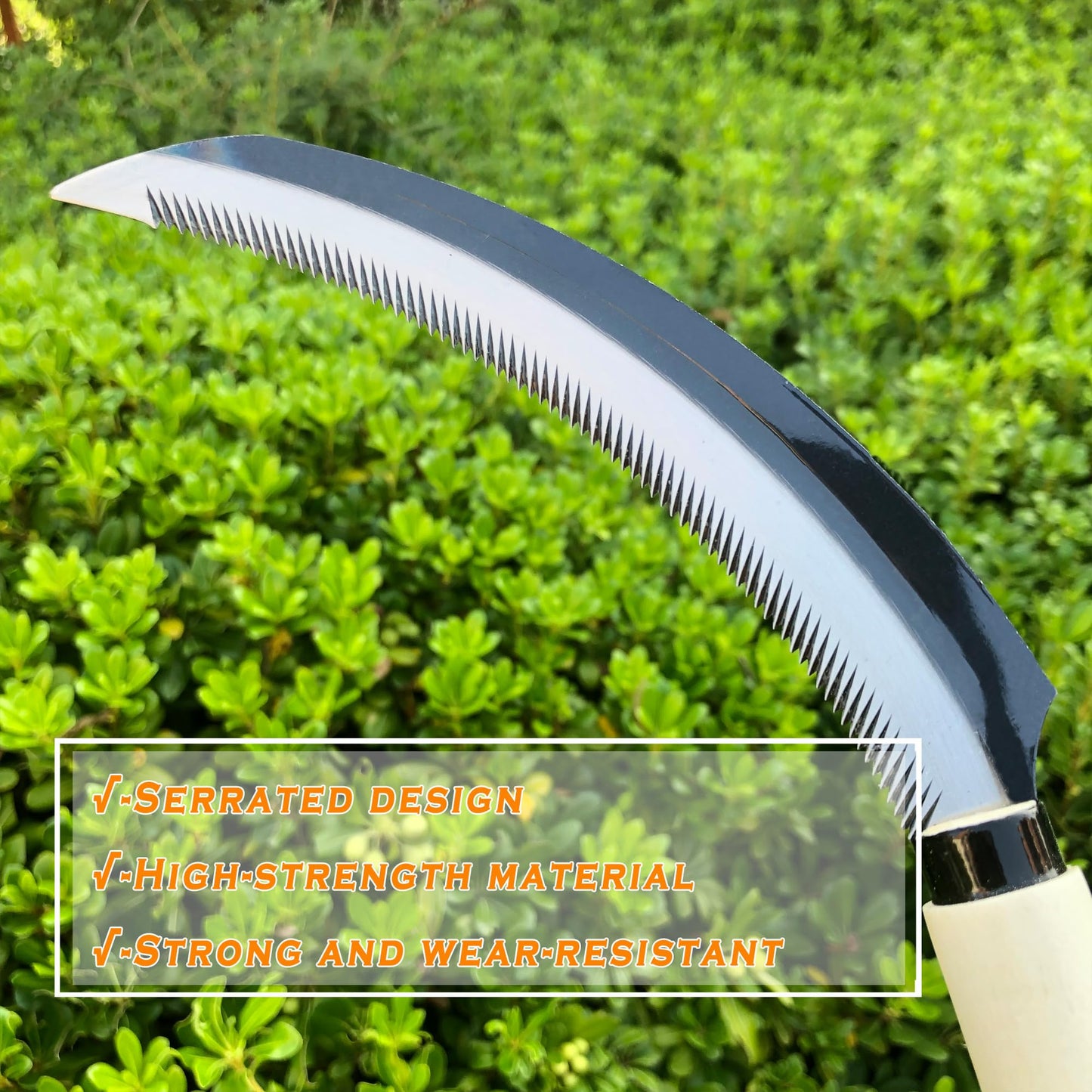SHANFEEK Grass Sickle with Sawtooth Japanese Weeding Hoe Garden Hand Tool Weeding Tools for Garden High-Strength Steel with Solid Wood Handle (White)