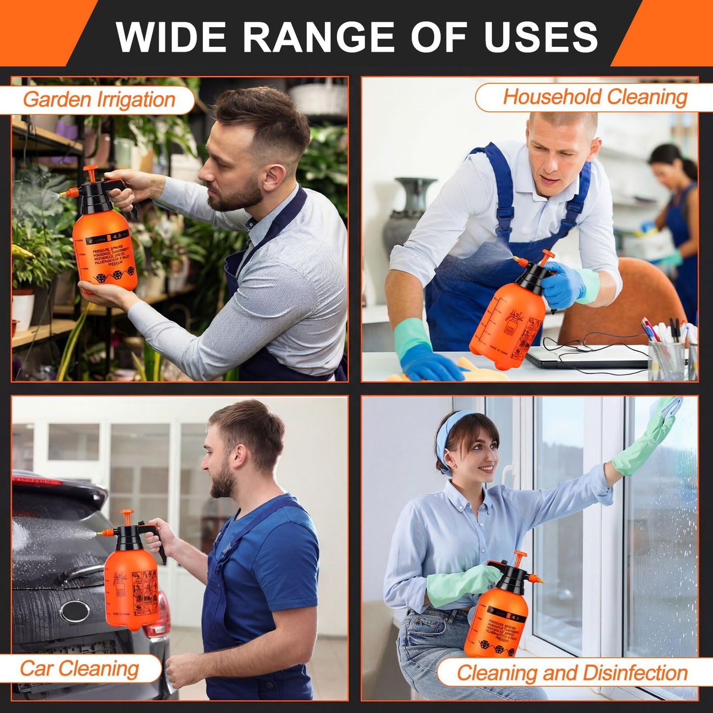 Acellegic 2 Set Handheld Pump Sprayer Pump Spray Bottle Garden Sprayer Plant Mister Water Spray Bottle with Adjustable Nozzle Extended Rod for Spraying Watering Fertilizing Cleaning(2L,Orange)
