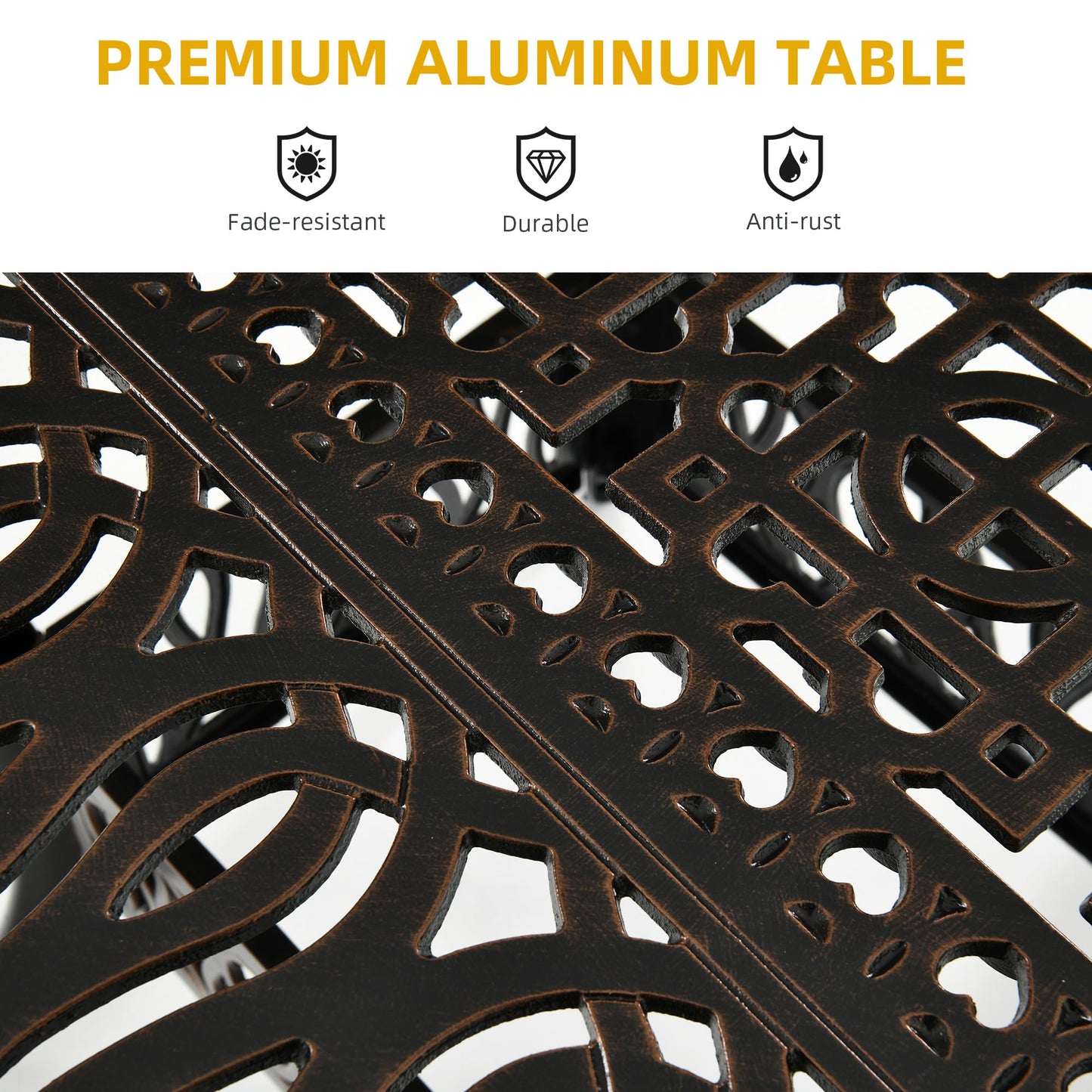 DWVO Cast Aluminum Outdoor Dining Table, 59'' Patio Table w/Max Bearing 220 LBS, Patio Dining Table with 2" Umbrella Hole and Adjustable Foot Pads for Garden, Backyard, Deck and Patio, Bronze
