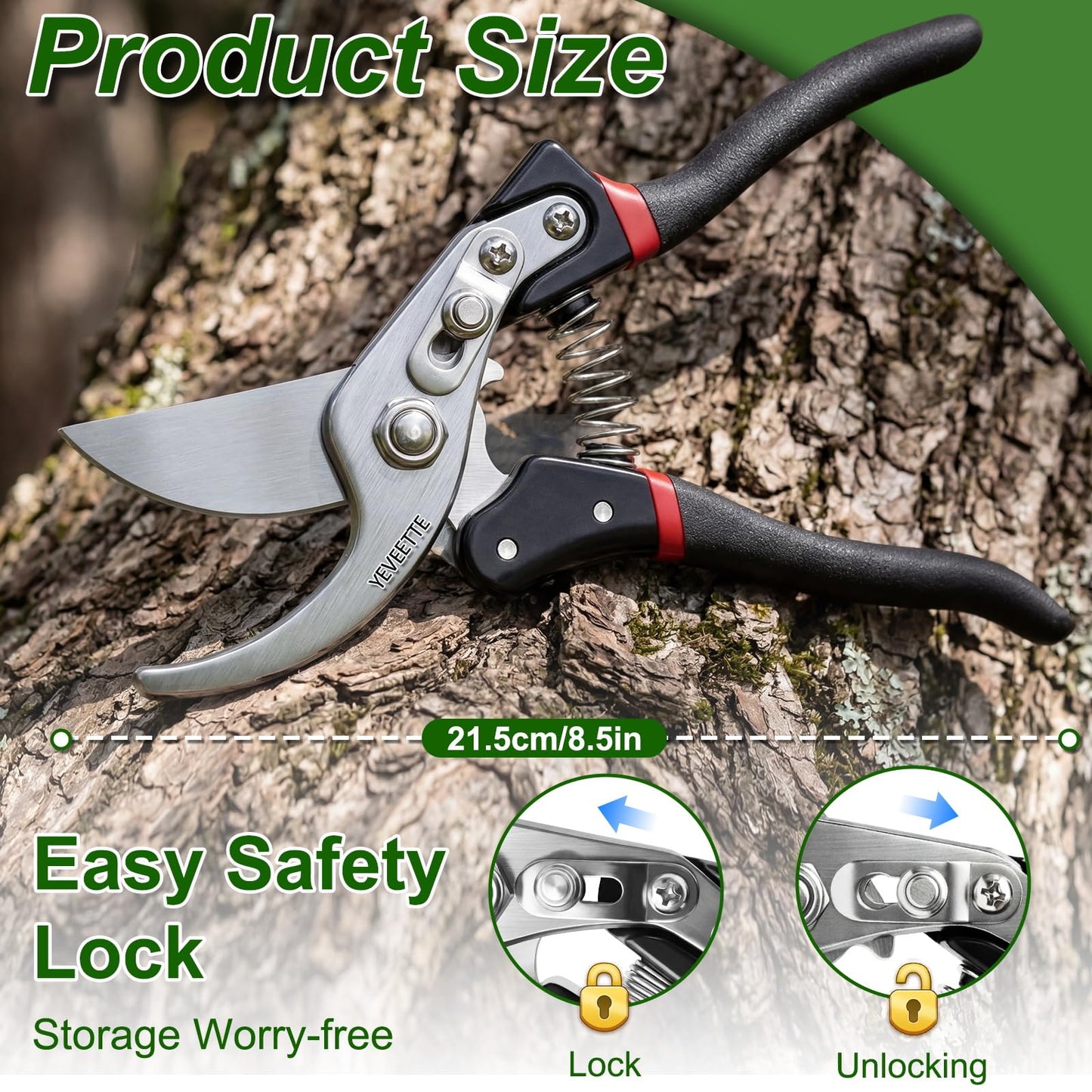 Pruning Shears, 8.5" Professional Garden Shears, SK5 Steel Hedge Clippers, Garden Clippers Handheld, Heavy Duty Garden Scissors Tools, Pruning Shears for Gardening Yard Roadside