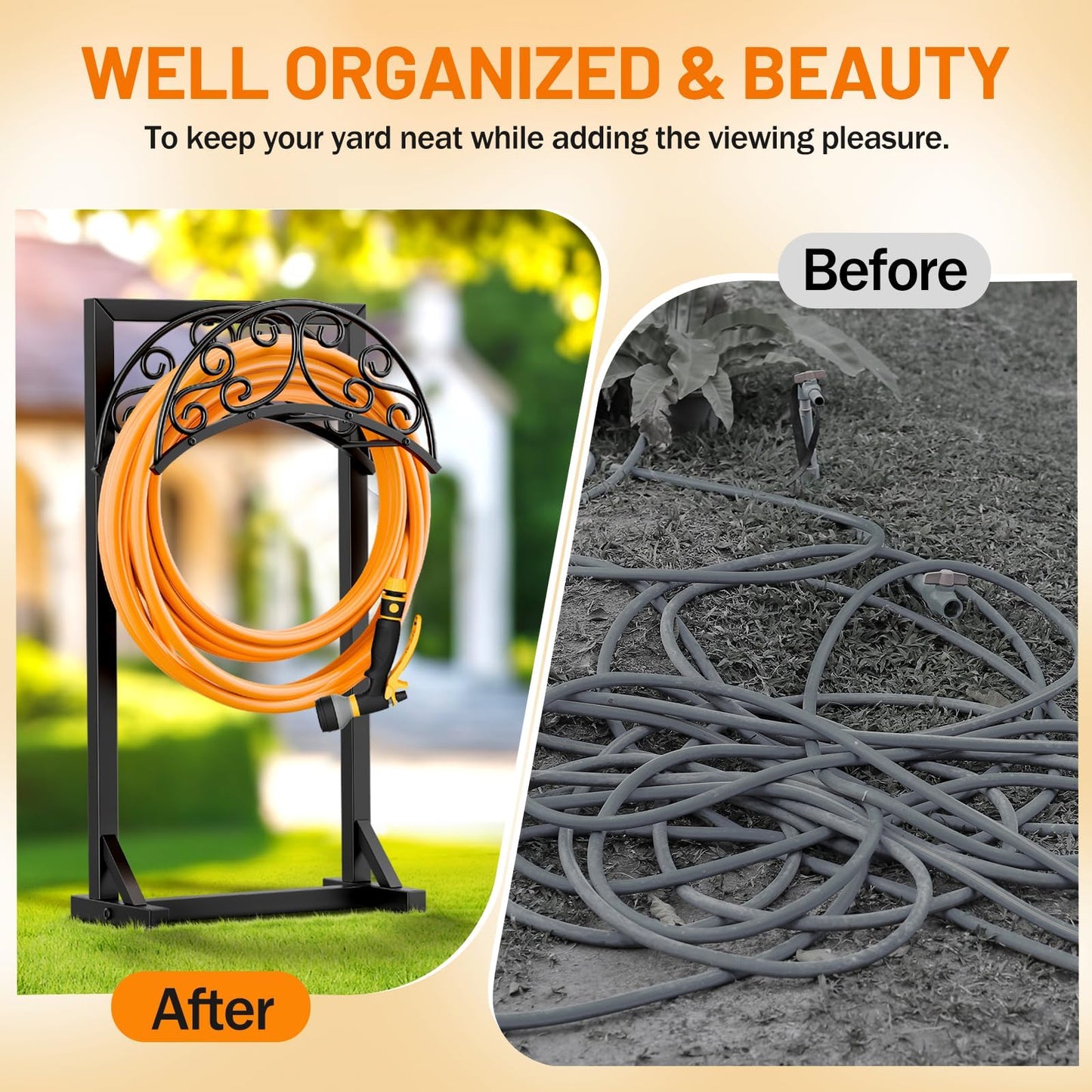 Jvgoo Garden Hose Holder for Outside - Upgraded Water Hose Holders with 5 Spikes & 2 Shepherds Hooks, Freestanding Hose Stand Heavy Duty Hose Hanger Hose Storage Hose Reel Rack for Outside Yard Lawn