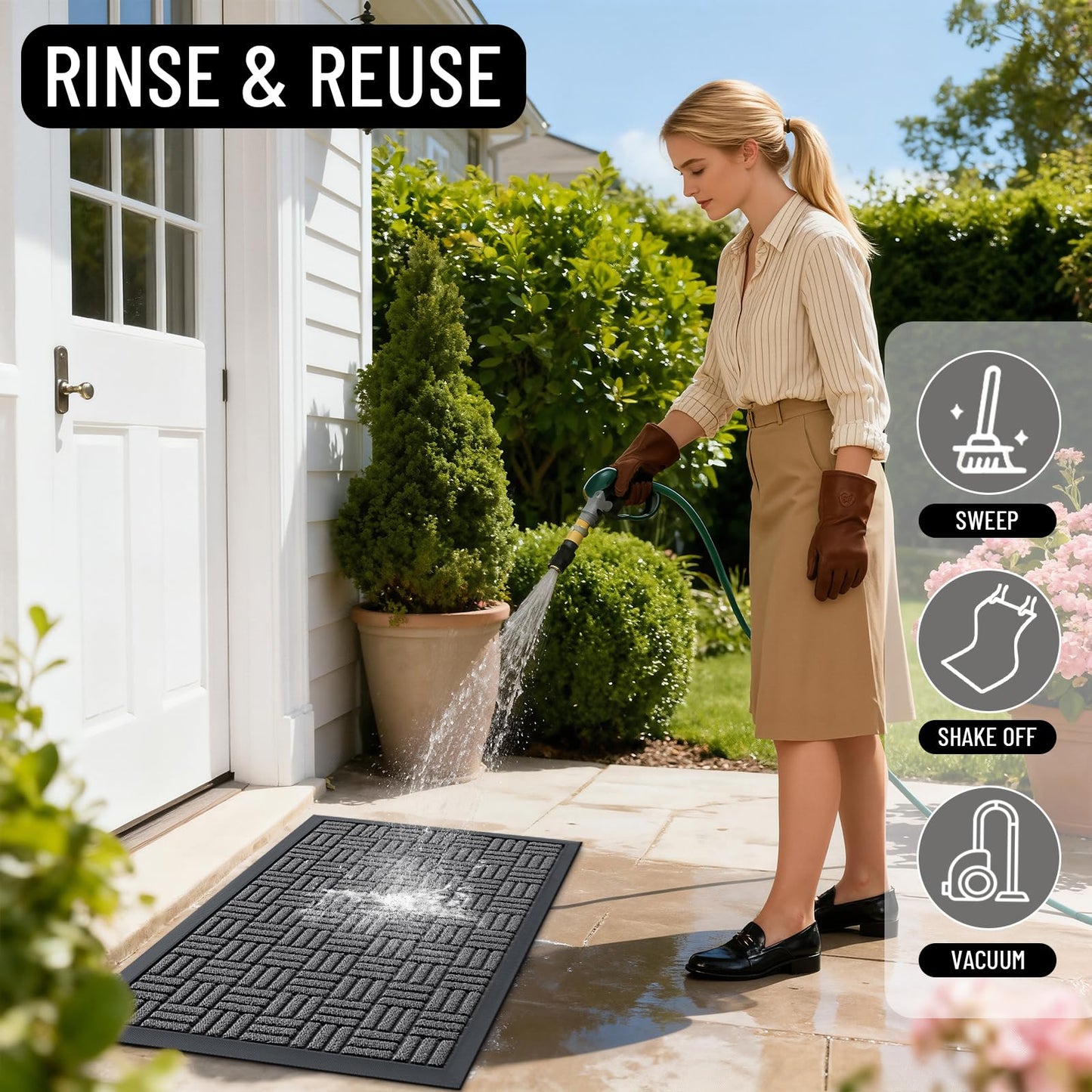OLANLY Front Door Mat Outside Entrance 47x32, Absorbent, Heavy Duty Sturdy Natural Rubber Doormat Indoor Outdoor, Stain and Fade Resistant, Non-Slip Backing Low Profile Floor Mat for Entryway, Grey
