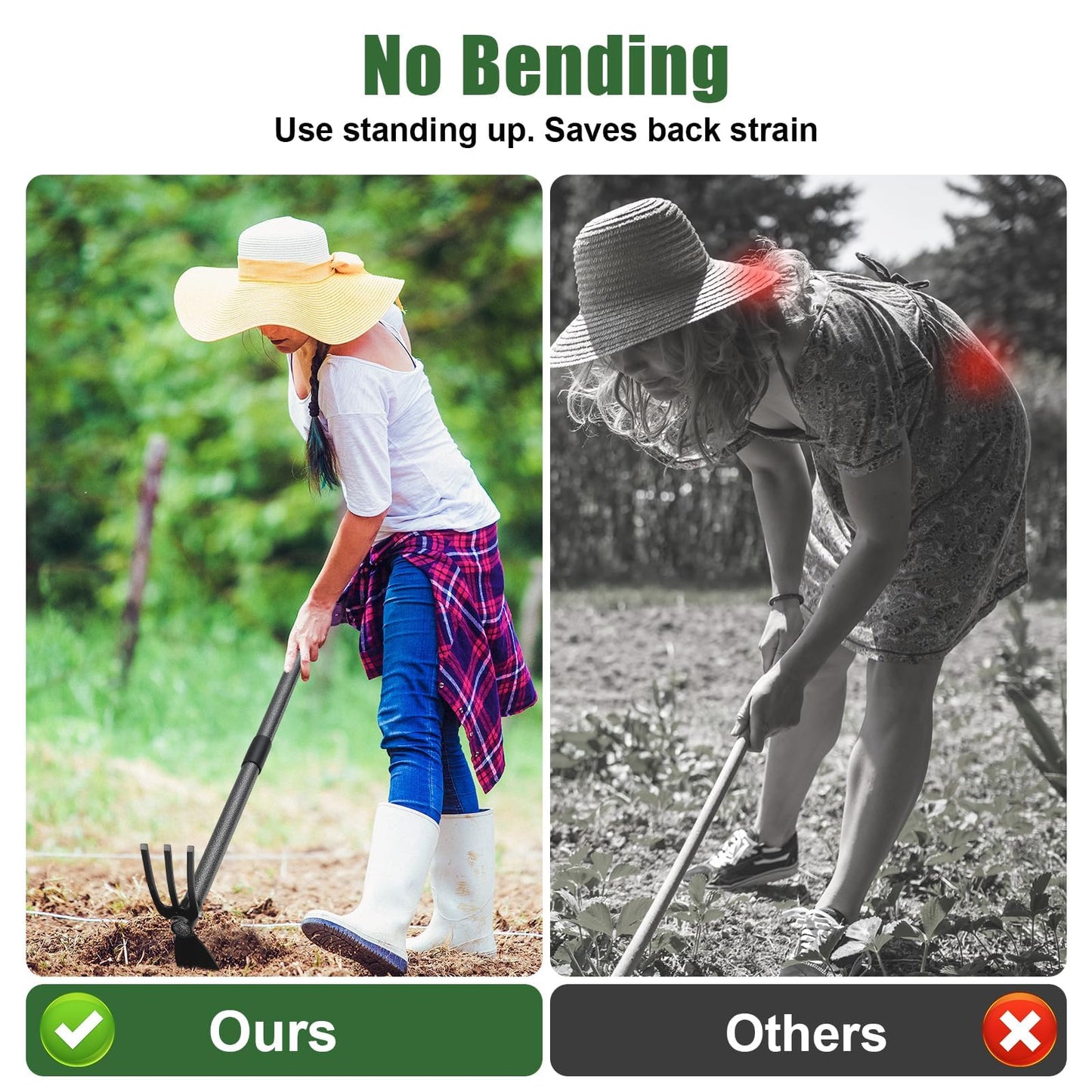 UIABOPZ Hoe Garden Tool, 45 Inch Garden Hoe Adjustable Long Handle, 2 in 1 Garden Hoe for Weeding, Stainless Steel Weeder Tool for Yard Long Handle, Gardening Hoe for Planting, Lossening, Digging