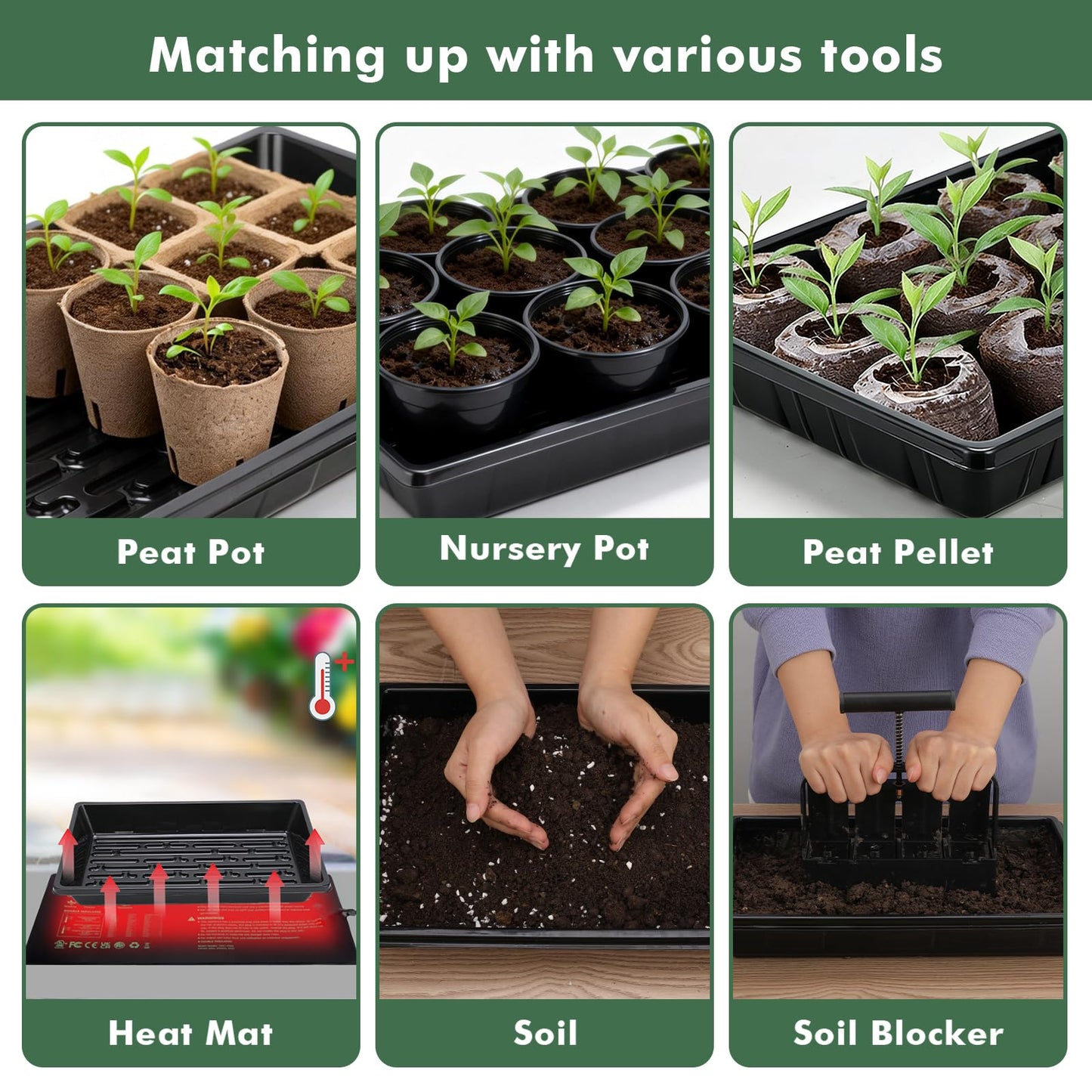 Sckee Upgraded 5 Pack Plant Growing Trays Seed Starting Tray Microgreens Growing Trays Seedling Plant Germination Starter Tray Transplant Fodder Flats, No Holes, No Leakage, Reusable (1017)