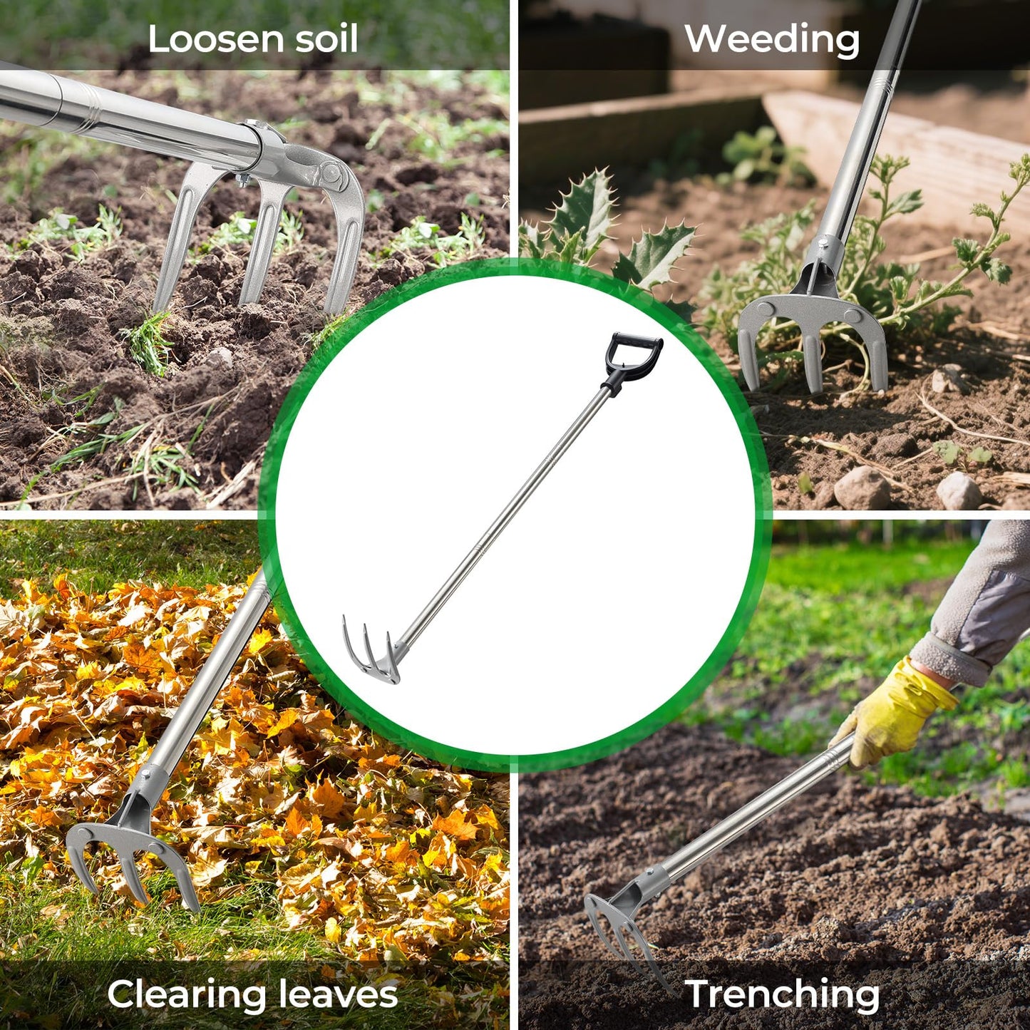JAOTREL Professional Garden Hoe 77 Inch Long with Adjustable Long Handle - Heavy Duty Weeding & Cultivating Tool for Gardening, Lawn, and Yard Work