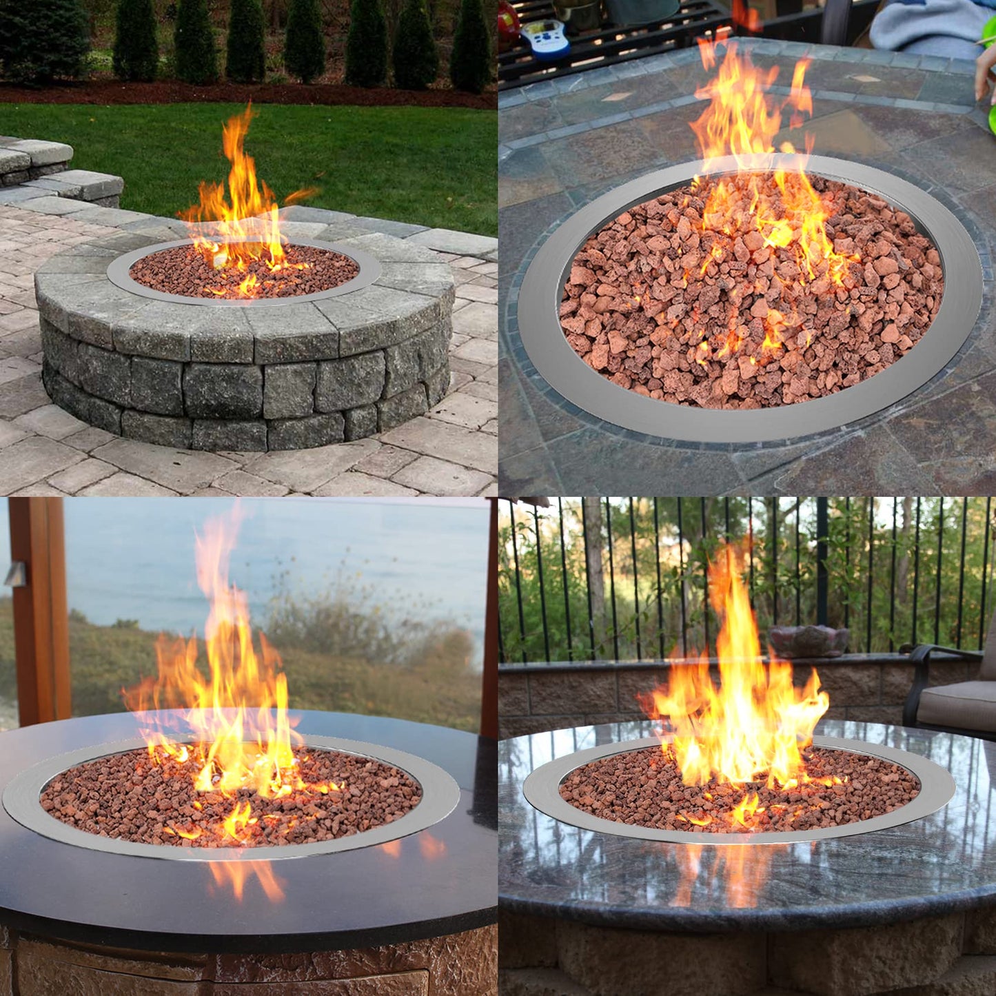 Skyflame 25 Inch Round Stainless Steel Drop-in Fire Pit Pan Fire Bowl with Burner Ring and Protective Cover, DIY Firepit System Assembly Set for Both Natural Gas and Liquid Propane