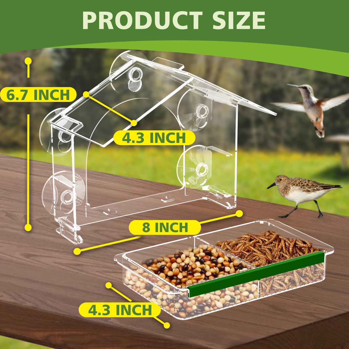 Window Bird Feeder with 5 Extra Strong Suction Cups, Clear Birdfeeders for Outdoors, Sturdy and Durable Bird House for Window Viewing Outside,Garden Decor Gifts for Bird Lover