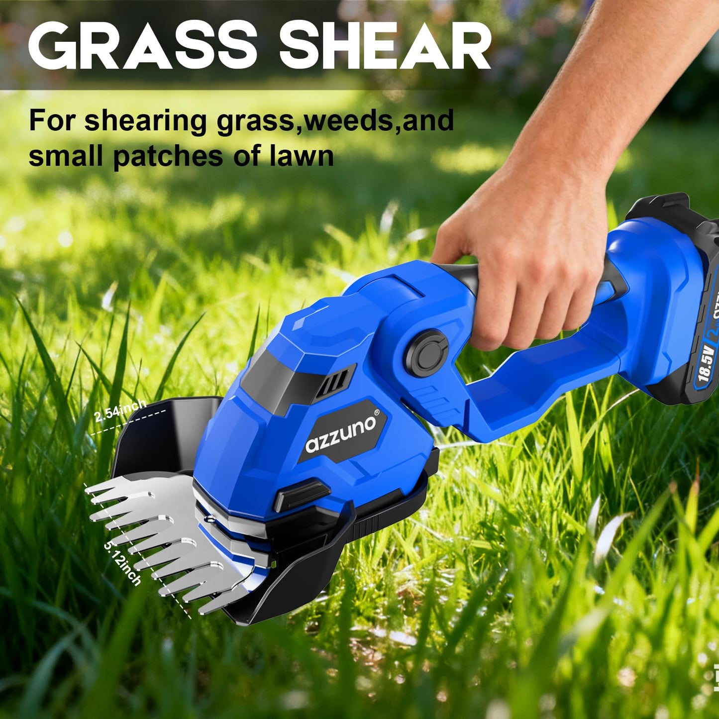 AZZUNO Hedge Trimmer Cordless, 21V Battery Powered Electric Hedge Trimmer Grass Shears with Battery and Charger Included, 2-in-1 Handheld Grass Cutter Shrub Trimmer for Gardens, Yards, Lawns