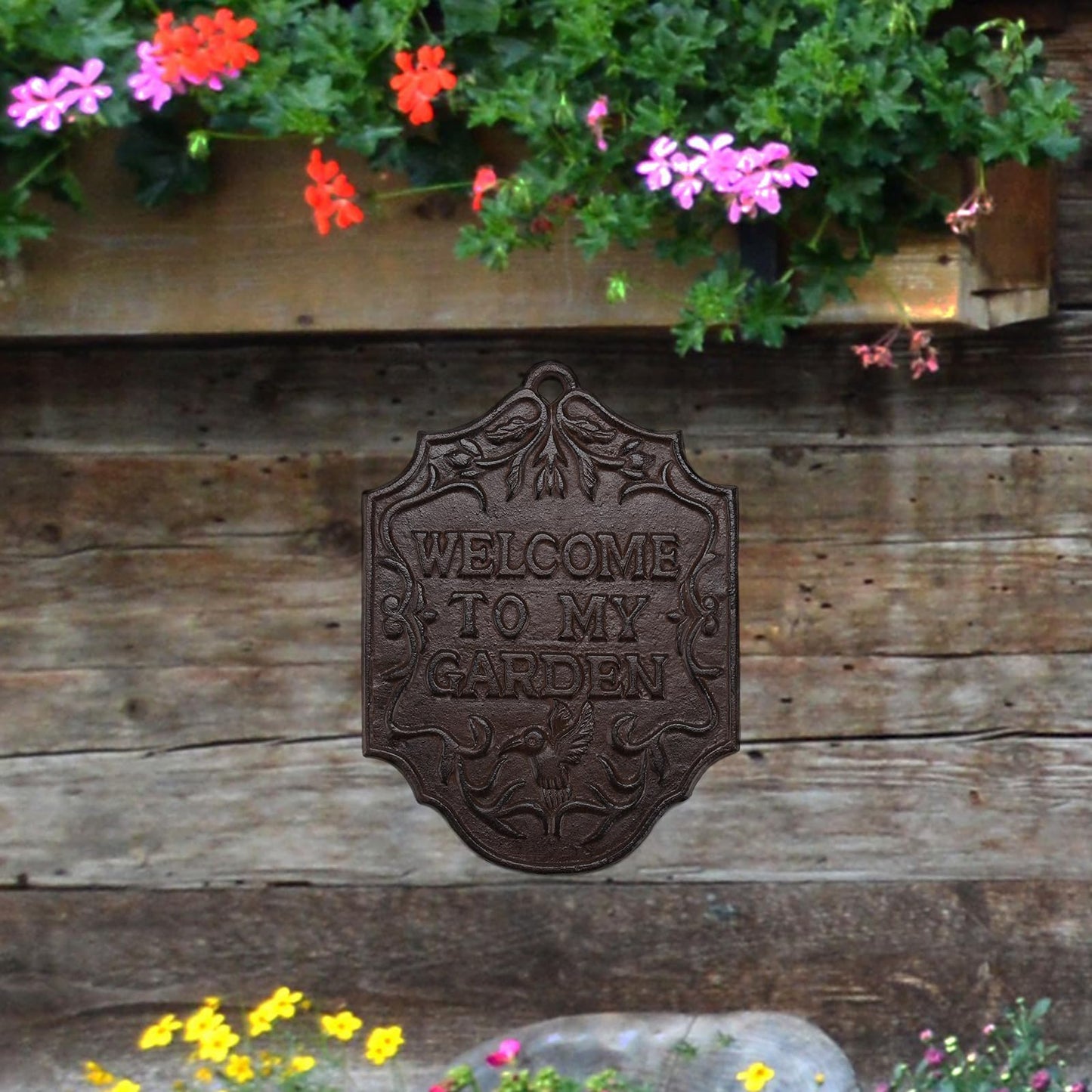 BRASSTAR Cast Iron WELCOME TO MY GARDEN Sign, Front Door Porch Decor Rustic Farmhouse Garden Entryway Wall Hanging Decor (Brown)