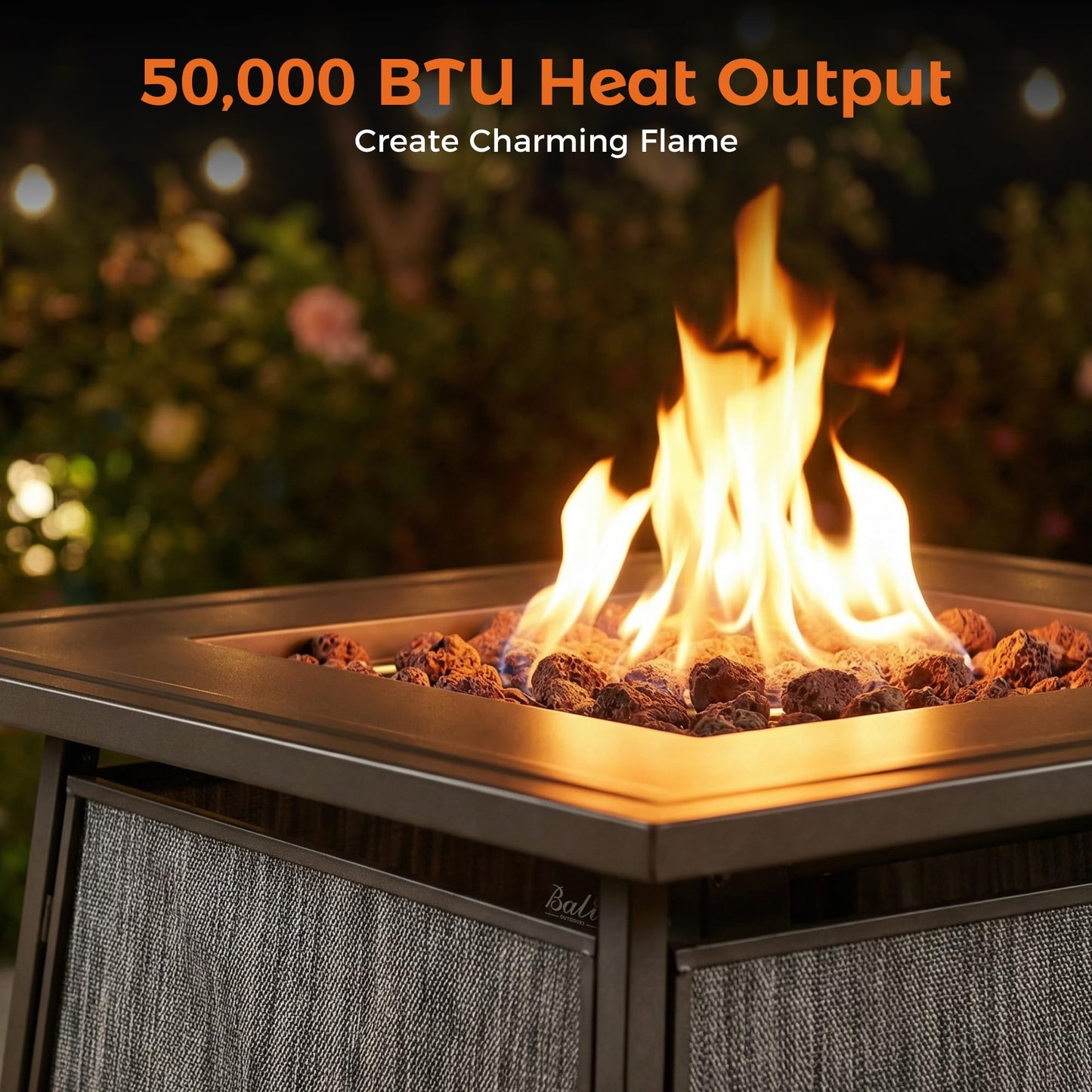 BALI OUTDOORS 50,000 BTU Propane Fire Pit Outdoor, 28 inch Propane Fire Pit Table Square, Gas Firepits for Outside Patio, Garden, Backyard