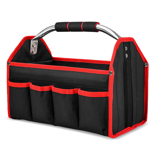 HAUTMEC 13 Inch Tool Bag, Foldable Open Top Tool Bag with Stiff Frame, Heavy-Duty Tool Tote with Padded Handle, Water-Resistant Base, Portable Tool Organizer for DIY & Jobsite Use – TB0001