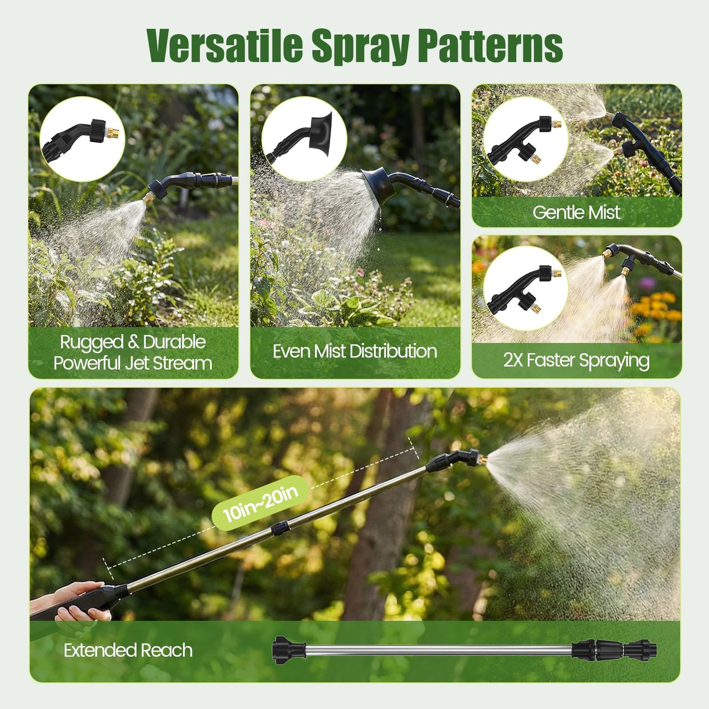 BUDSTR Electric Battery Powered Sprayer 2 Gallon, USB Rechargeable 3.7V, Leak-Proof Retractable Wand, 3 Nozzles, 3-Hour Runtime and Adjustable Shoulder Strap for Lawn, Garden and Plant Care