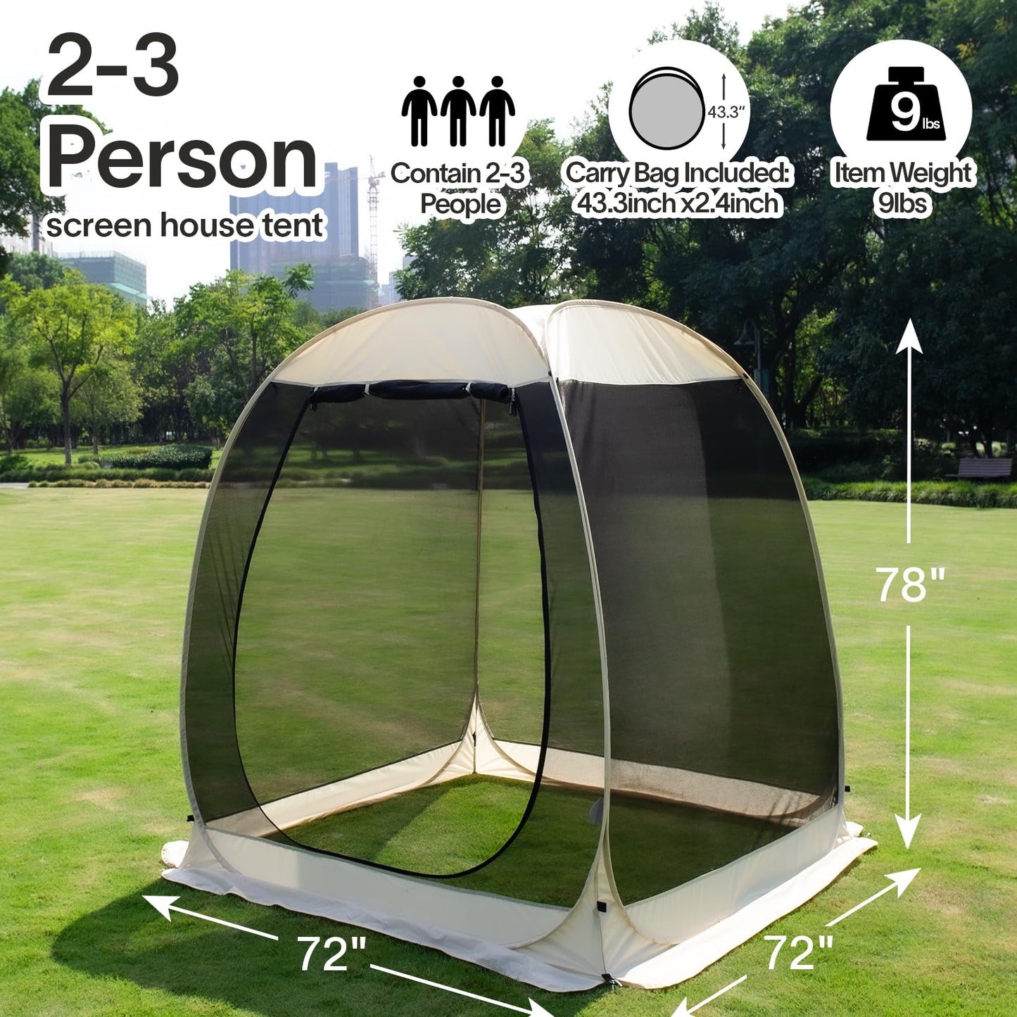 Alvantor® Screen House Gazebo, Pop Up Igloo Screened Canopy Tent with Mosquito Netting Sides,Instant UV Resistant Sun Shelter for Garden,Patio,Backyard,Beige 6 x6 FT