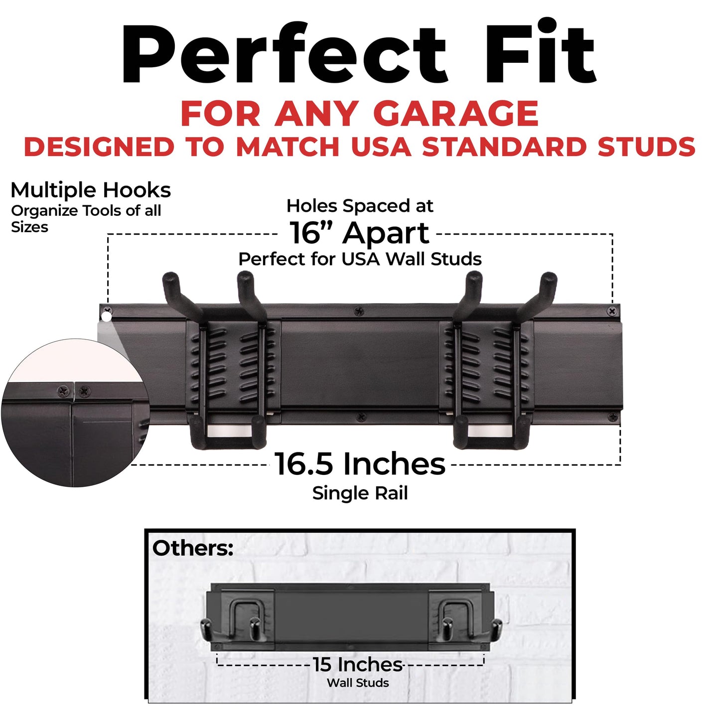 NINE FORTY Garage Tool Organizer Wall Mount - 49.5 Inches, 16" Stud Spacing, 440 LBS. Sturdy Rubber Coated Garden Tool Organizer and Storage Rack with Adjustable Hooks