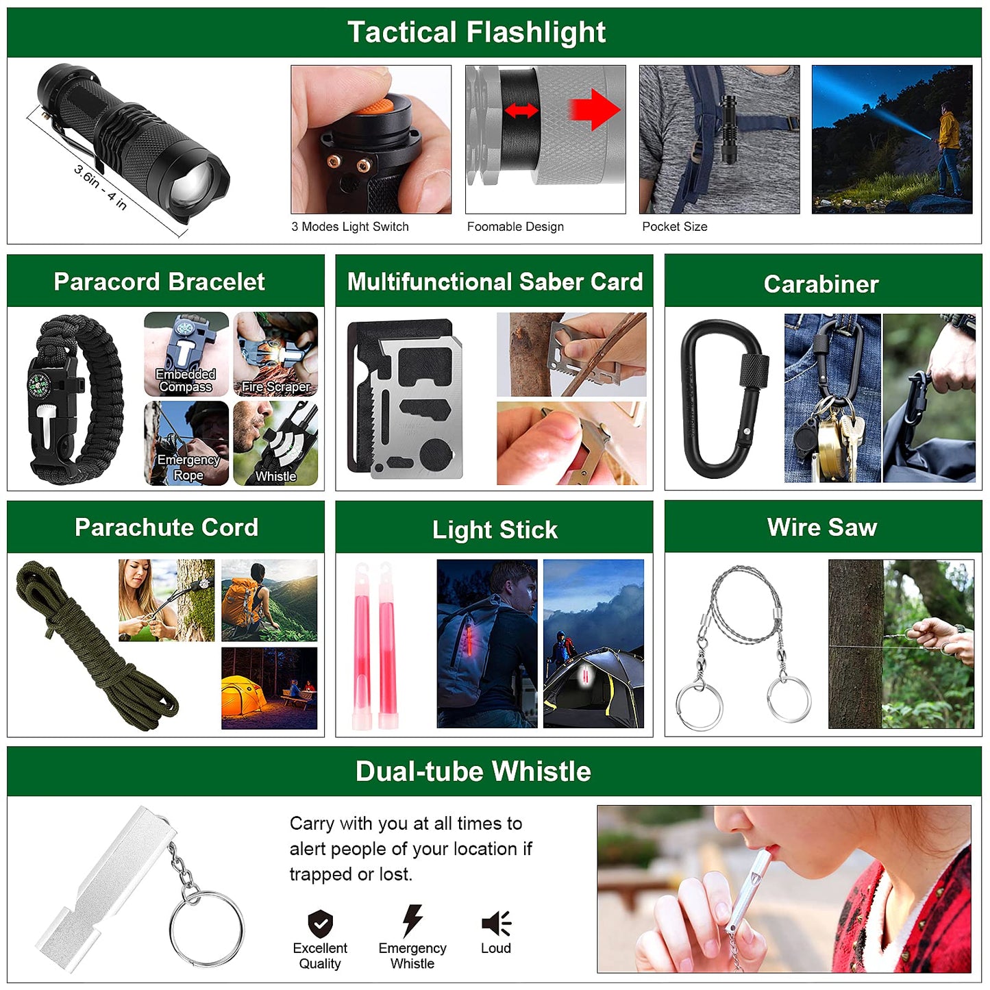 Survival Gear and Equipment with Molle Pouch, for Men Women Camping Outdoor Adventures