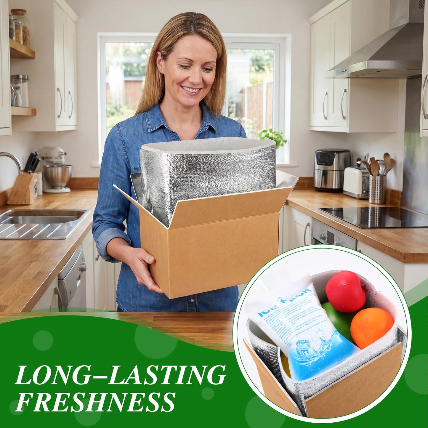 Honoson 4 Pcs Thermal Insulated Shipping Boxes for Frozen Food with Ice Pack and Aluminum Foil Liner for Shipping Big Cold Pack Cooler Mailing Boxes for Moving Hot Frozen Food (11'' X 7.3'' X 6.5'')