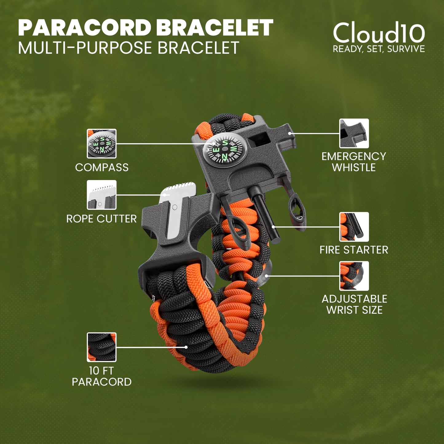 CloudTen Emergency Tent: Lightweight 2 Person Survival Tent with Multi-Function Paracord Bracelets - Essential Survival Gear & Bug Out Bag Items for Preppers, Hikers, Survivalists, Campers, Boy Scouts