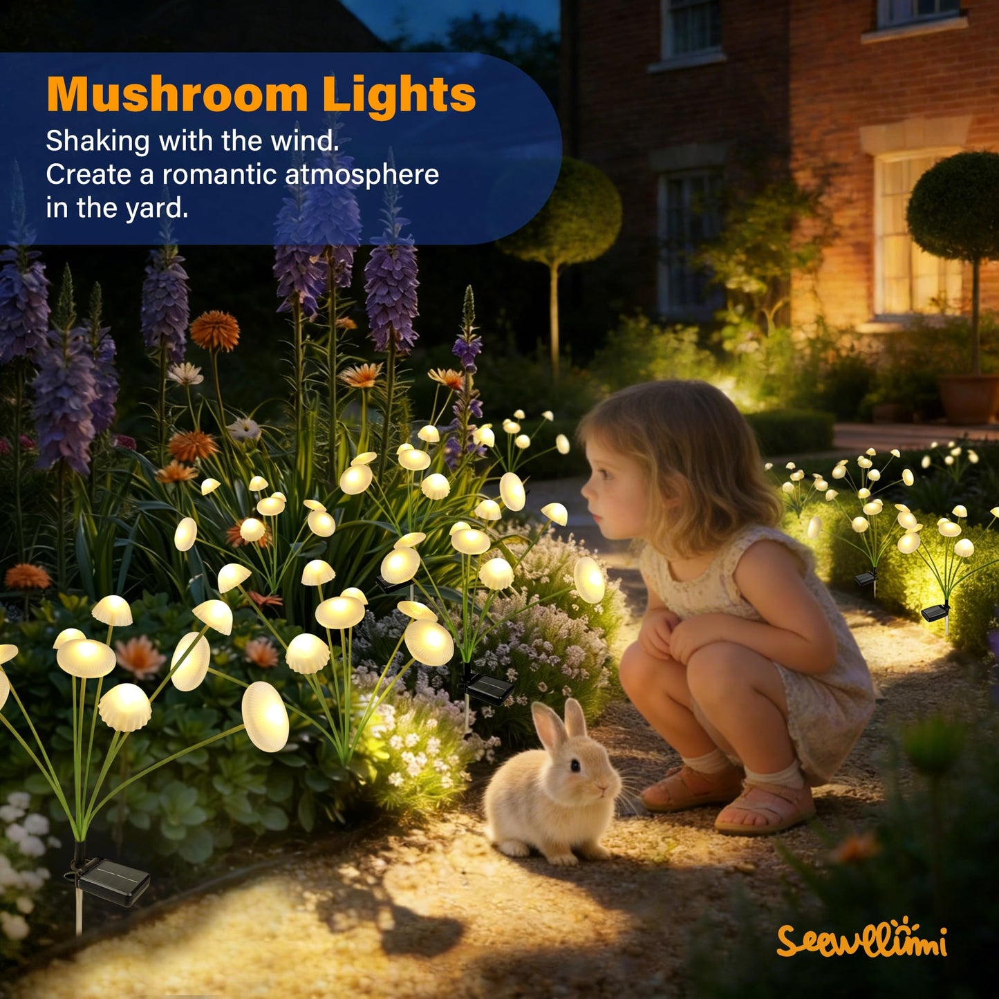 SEEWELUMI Solar Garden Lights Outdoor, 2Pack Solar Lights Garden Decor, Swaying Mushroom Lights Waterproof for Yard, Patio,Pathway Decoration,Gifts for Women,Mom(Warm White)