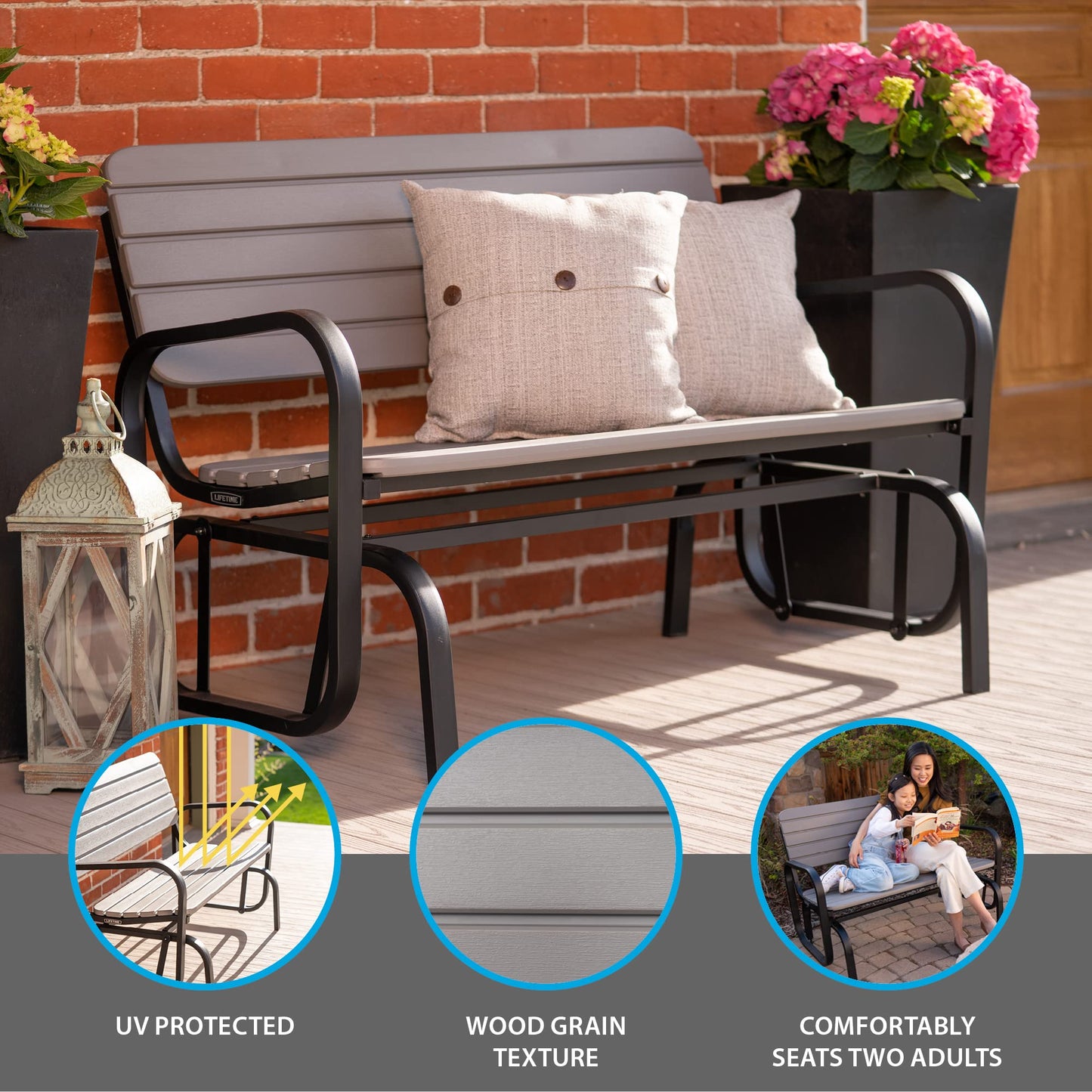 Lifetime 60361 Outdoor Swing Glider Bench, Storm Dust