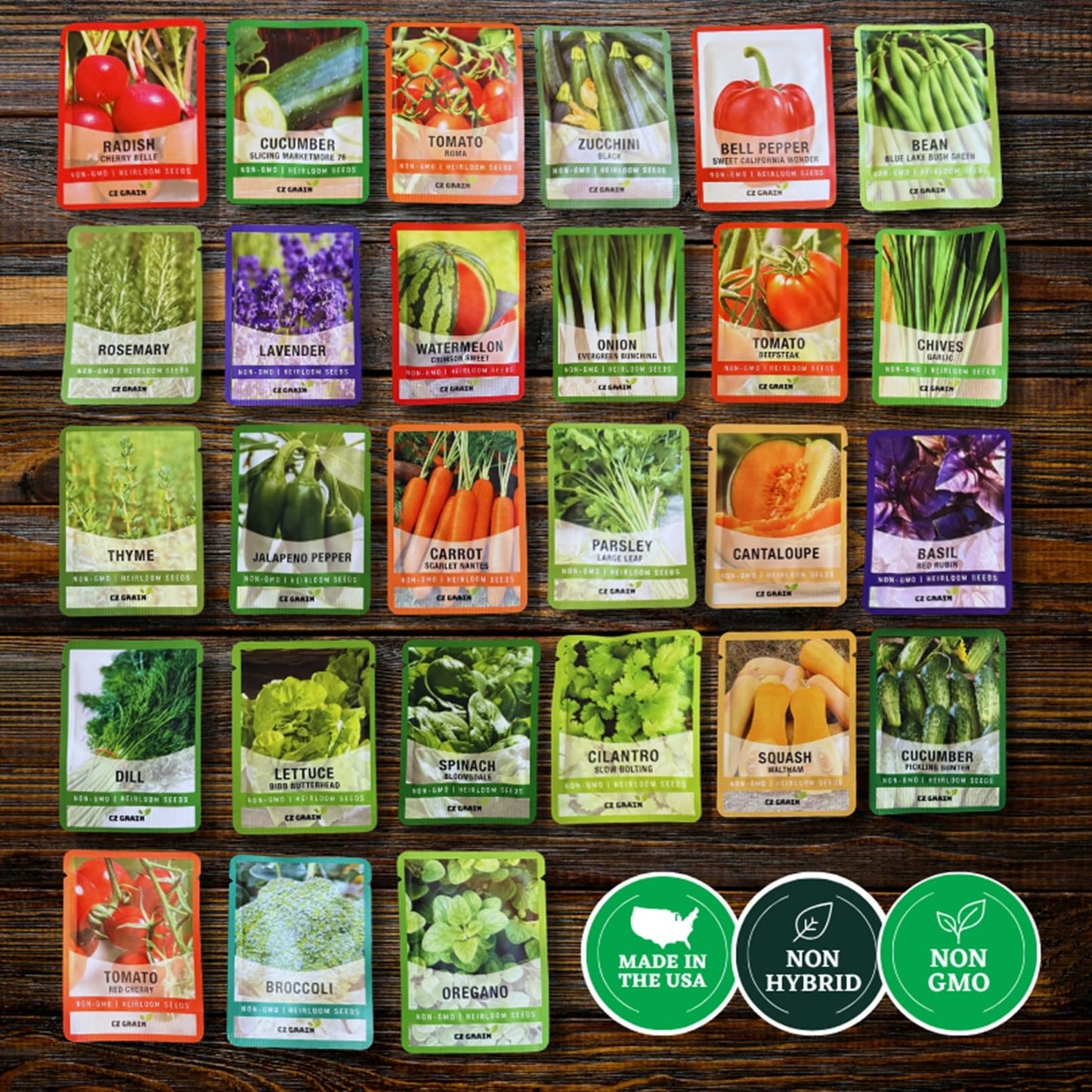 Vegetable & Herb Seed Vault Kit – 30 Variety Heirloom Garden Seed Packets – 16,000+ Non-GMO Seeds for Planting – Survival Garden Starter Set – 30 Plant Markers Included