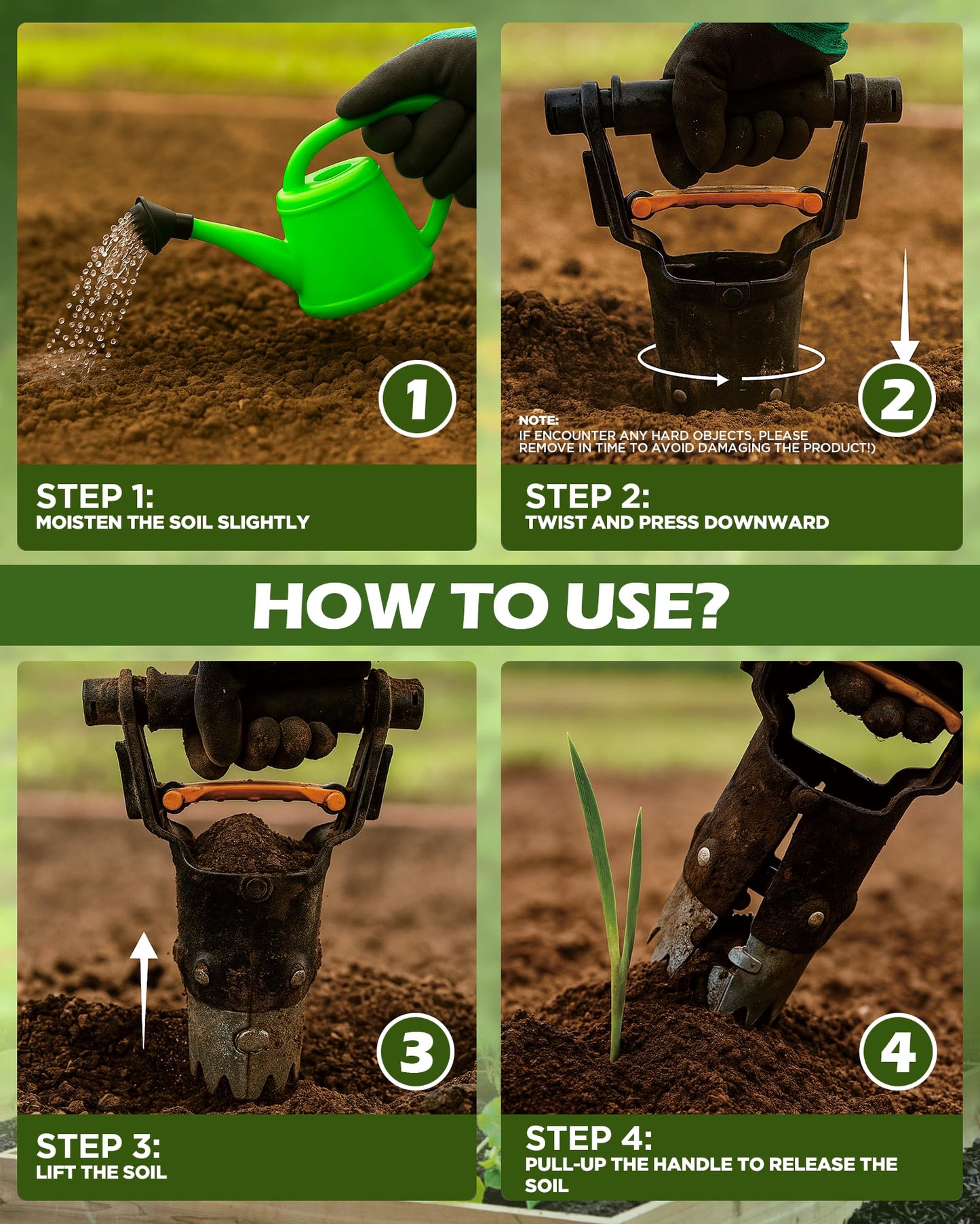 gardmate Bulb Planter Tool - One-Touch Automatic Bulb Planter for Bulbs, Seeds & Seedlings - Stainless Steel Garden Bulbs Dibber with Ergonomic Handle - No Bend Planting Tool with Gloves & Brush