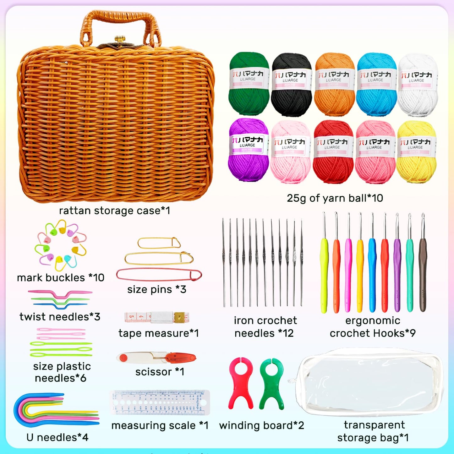 SNAIL GARDEN Crochet Kit for Beginners - with Rattan Retro Case, Crochet Kit for Adults with Cotton Yarn, Complete DIY Starter Crochet Set for Adults