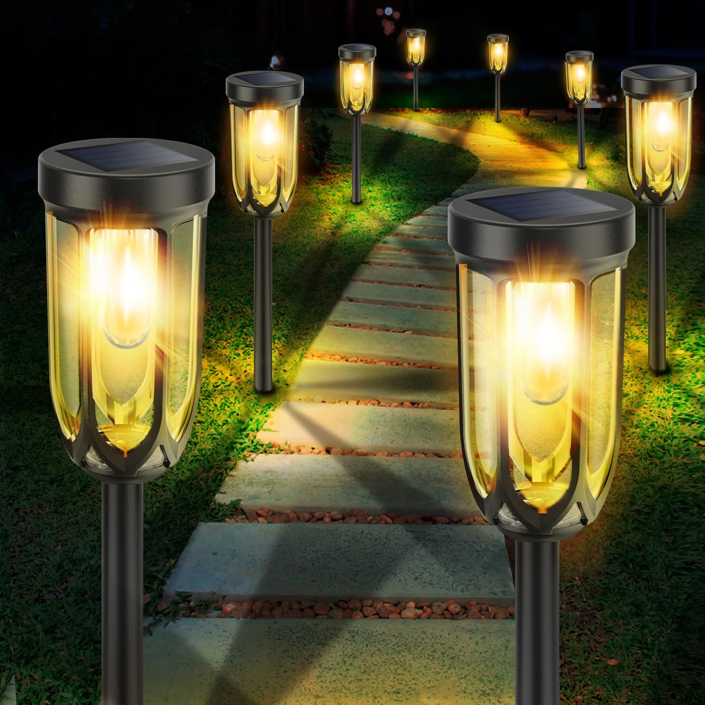 Barleit Solar Lights Outdoor 8 Pack, Solar Pathway Lights, Solar Lights Outdoor Waterproof IP65, Bright Auto On/Off Garden Lights, Solar Landscape Lights for Driveway Walkway Lawn Yard (Warm White)