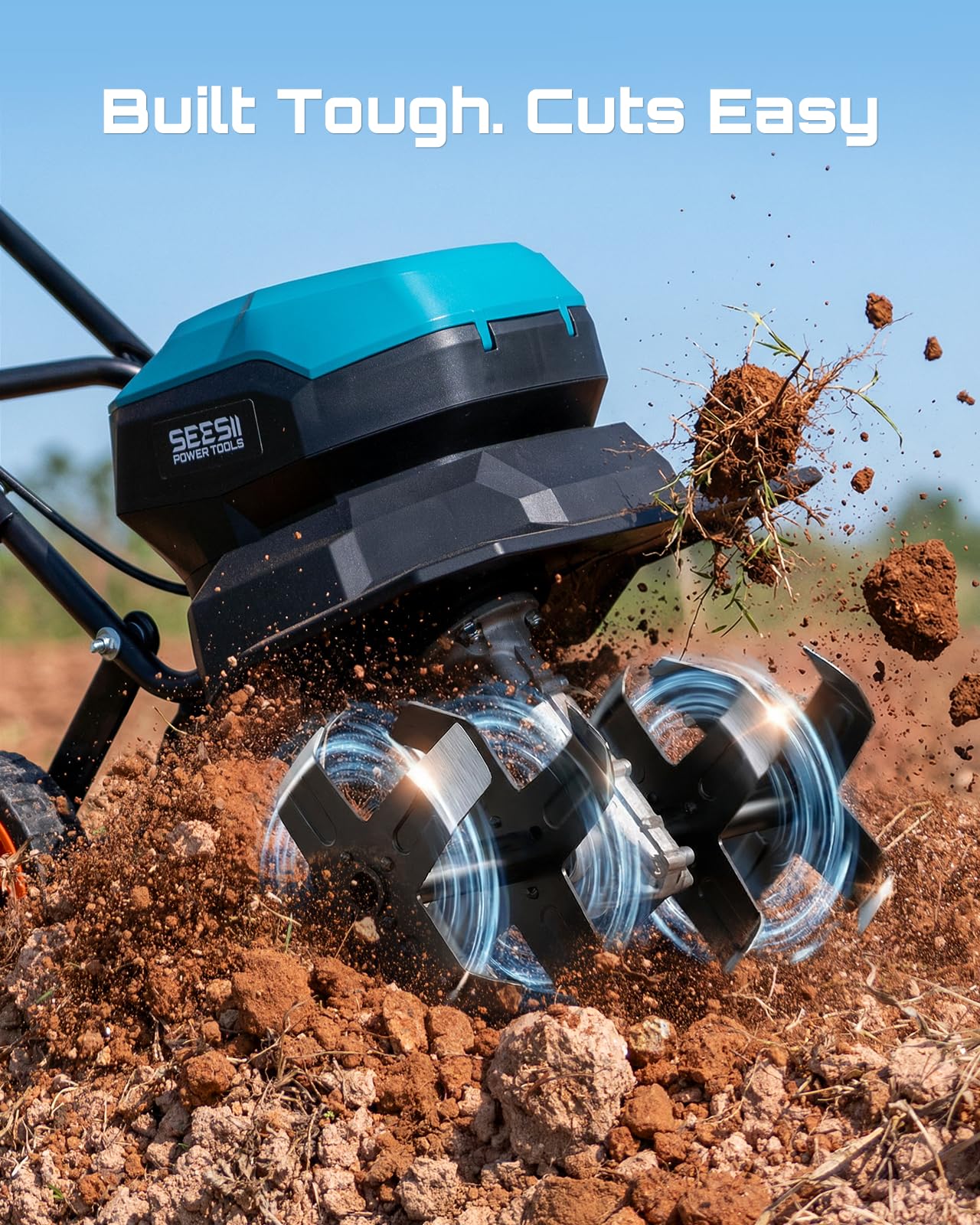 Seesii 40V Cordless Tiller for Gardening, 12" Electric Garden Tiller Cultivator with 2×5.0Ah Batteries & Charger, 8" Depth, Adjustable Handle & Wheel, Heavy Duty Rototiller for Lawn &Soil Cultivation
