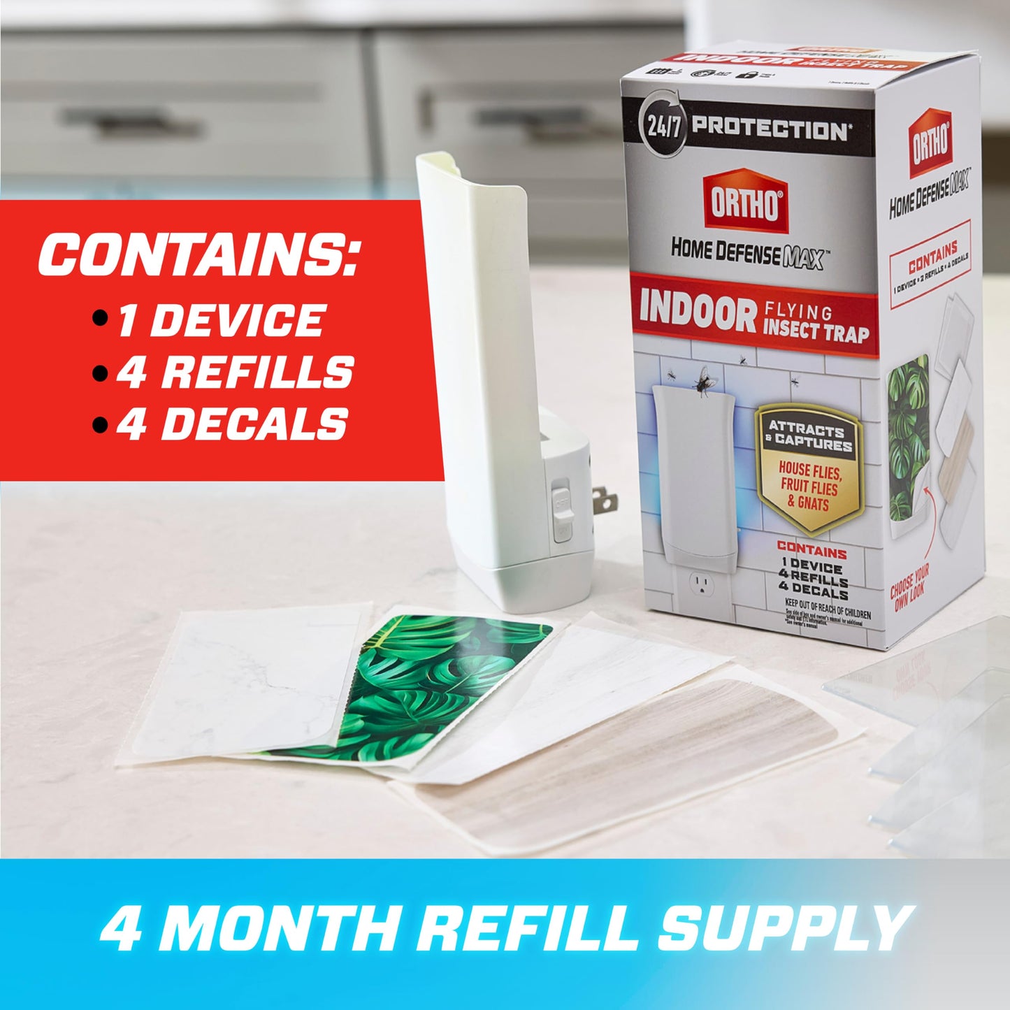 Ortho Home Defense Max Indoor Flying Insect Trap - Light Sticky Trap for House Flies, Fruit Flies, and Gnats, 1 Plug-in and 4 Refills