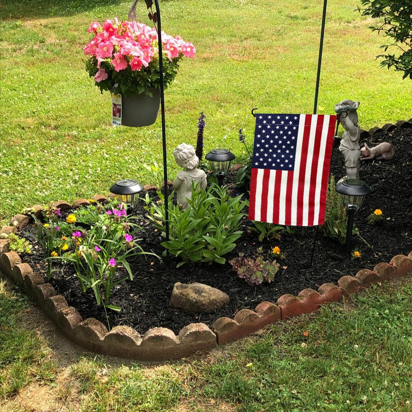 JRED Garden Flag Stand with American Garden Flags 12x18 Inch, Metal Yard Flag Holder Garden Flag Pole with Clips and Stopper, Small American Flags for 4th Of July Decorations
