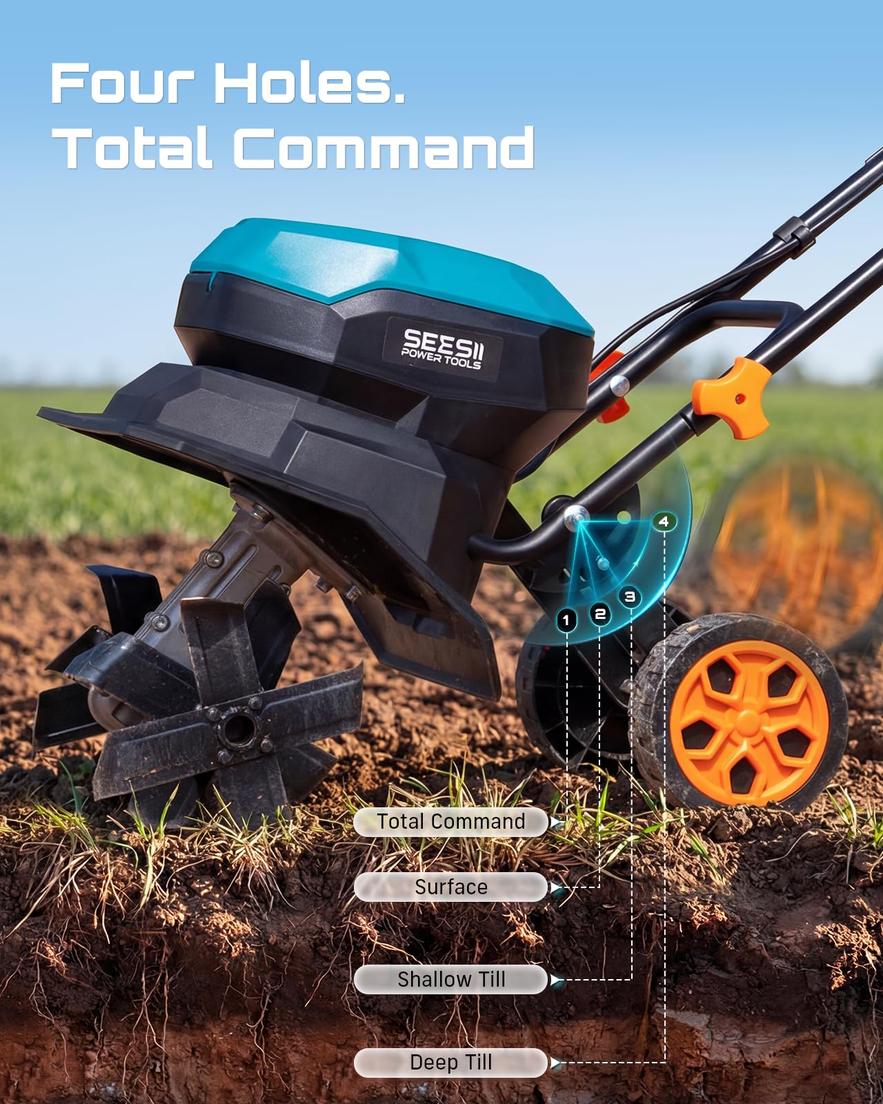 Seesii 40V Cordless Tiller for Gardening, 12" Electric Garden Tiller Cultivator with 2×5.0Ah Batteries & Charger, 8" Depth, Adjustable Handle & Wheel, Heavy Duty Rototiller for Lawn &Soil Cultivation
