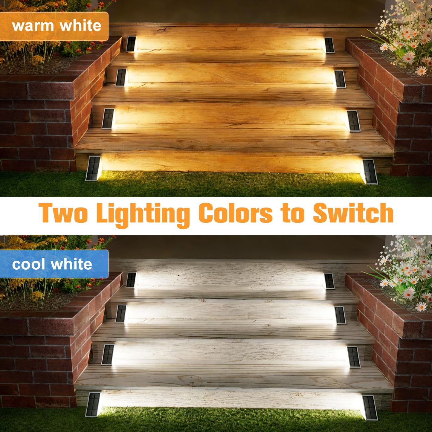 VOLISUN Solar Step Lights Outdoor Waterproof, LED Outdoor Stair Lights, Solar Step Light for Outside, Warm&Cool White Deck Light Decor for Stair,Front Porch and Patio(Gray,12 Pack)