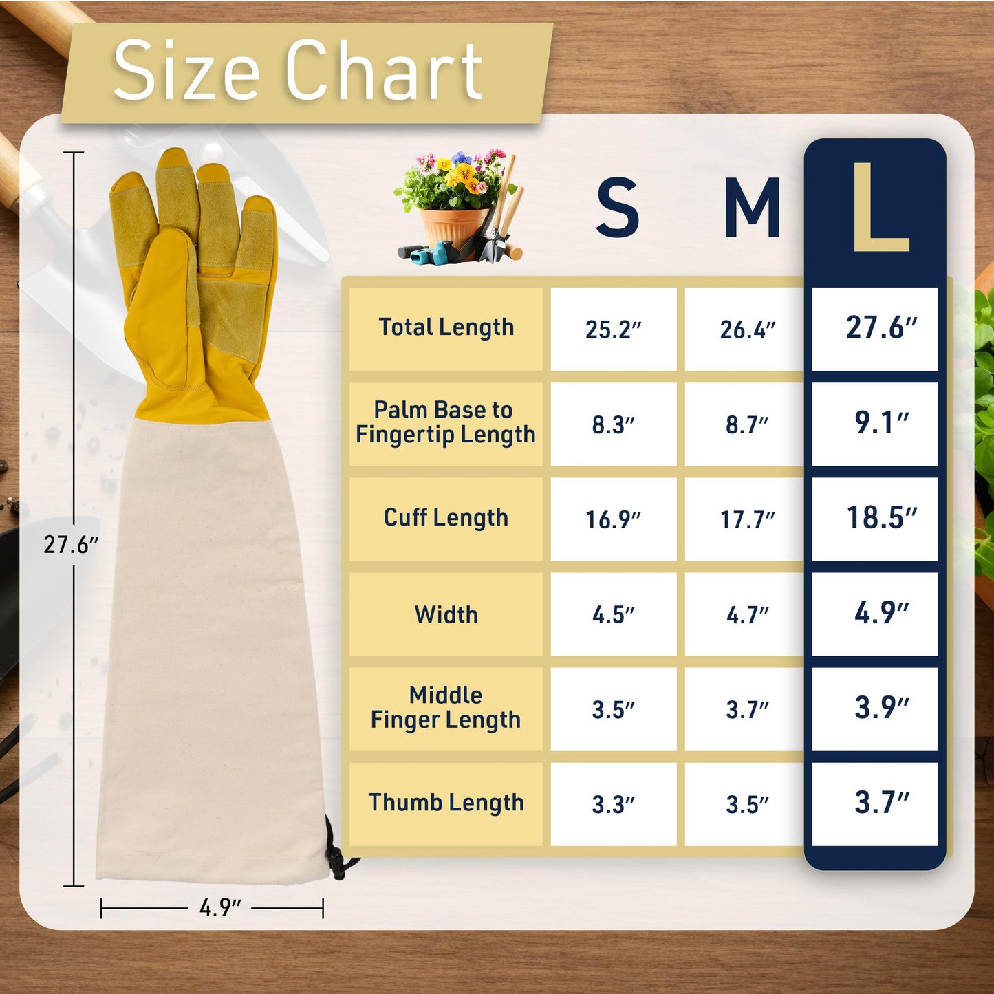 Kings County Tools Long Garden Gloves for Men and Women - Breathable Canvas and Thorn Proof Leather Gardening Gloves with Arm Guard Gauntlet for Pruning Planting Rose Cactus or Blackberry (Large)