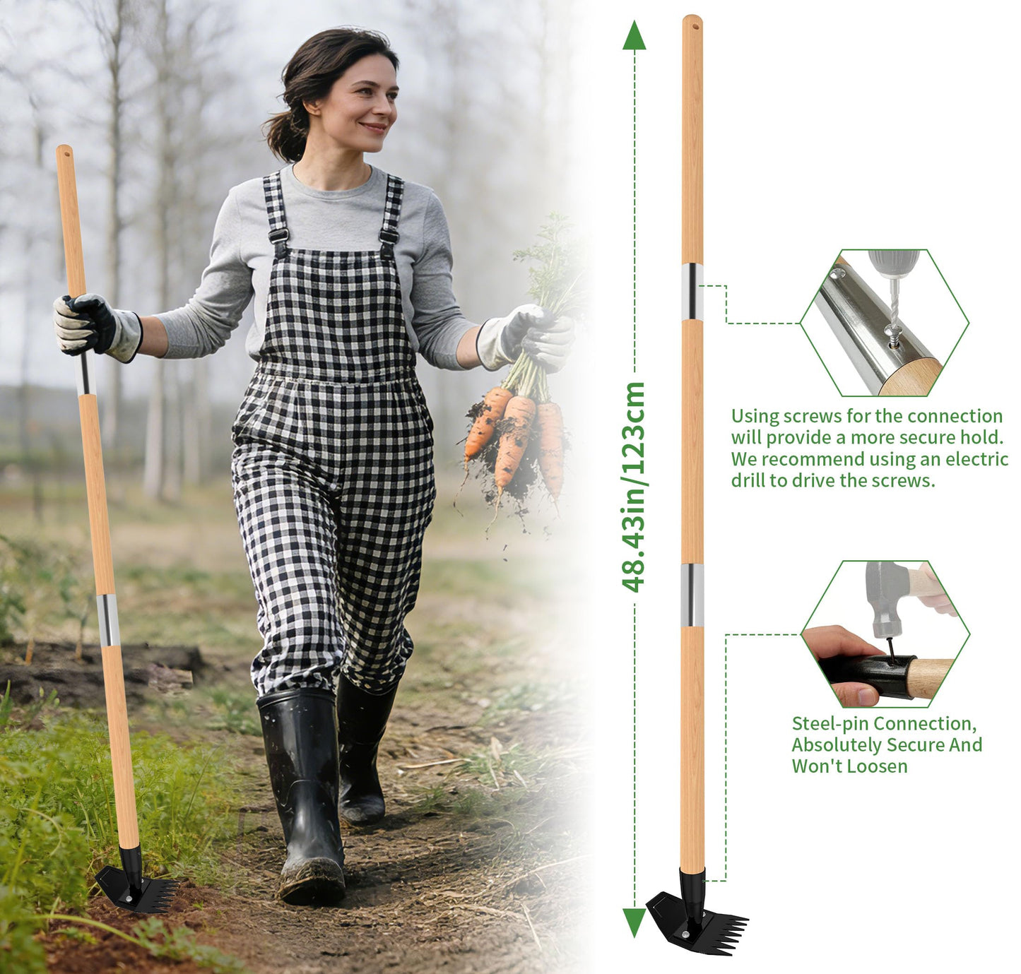 Weed Puller Tool with Long Bamboo Handle, 2 in 1 Garden Hoe&Manual Weed Remover, Weed Rake&Grabber, Gardenia Heavy Duty Uprooting Tool for Yard, Lawn and Garden, 49Inch ﻿