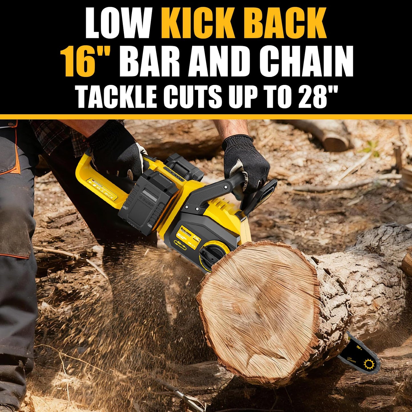 Pyrcruax 40V(20V*2) 16" Brushless Chainsaw Cordless, Electric Chainsaw Fully Compatible with DeWalt 20V MAX, Auto-Oiling, Tool-Free Tensioning, Safety Chain Brake, Batteries and Charger Not Included