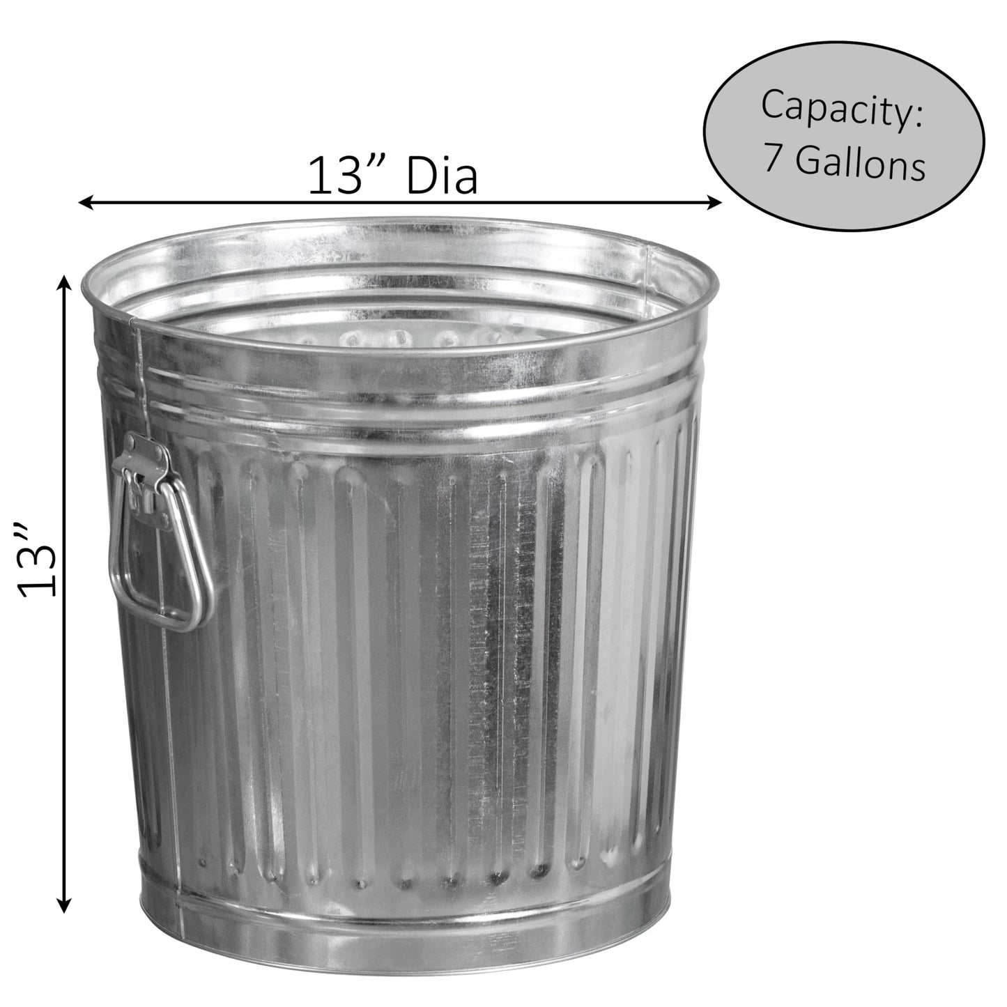Gardenised Round Galvanized Steel, 7 Gallon Trash Can with Lid - Durable Metal Bucket for Backyard, Lawn, Garden and Yard Use - Weather-Resistant Garbage Can for Indoor and Outdoor, 13 inch