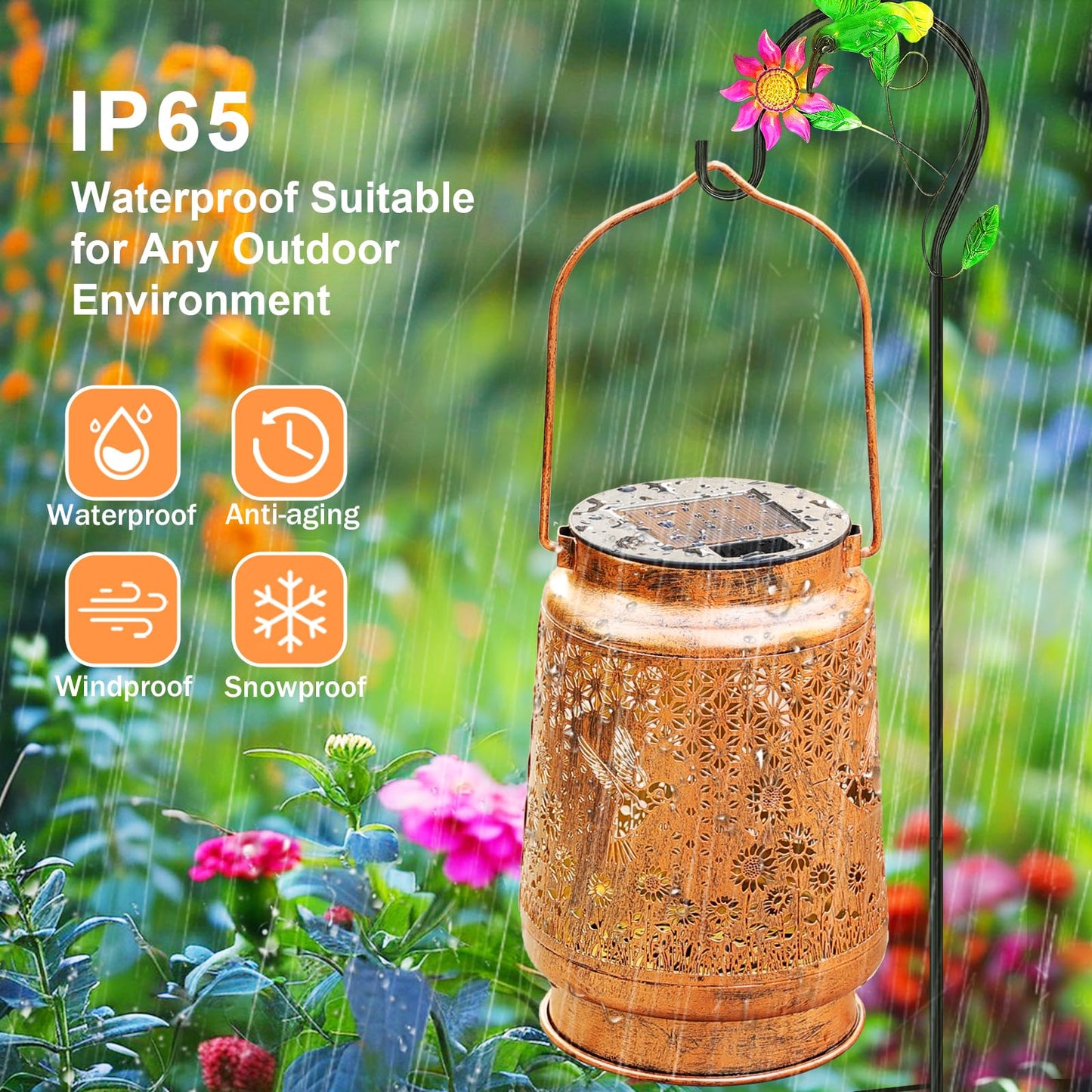 2 Pack Hummingbird Sunflower Solar Lanterns Outdoor with Shepherd Hook, Birthday Gift Mothers Day Gift for Women Mom Grandma Wife Daughter, Waterproof Hanging Lights, Decor for Yard Garden Patio Lawn