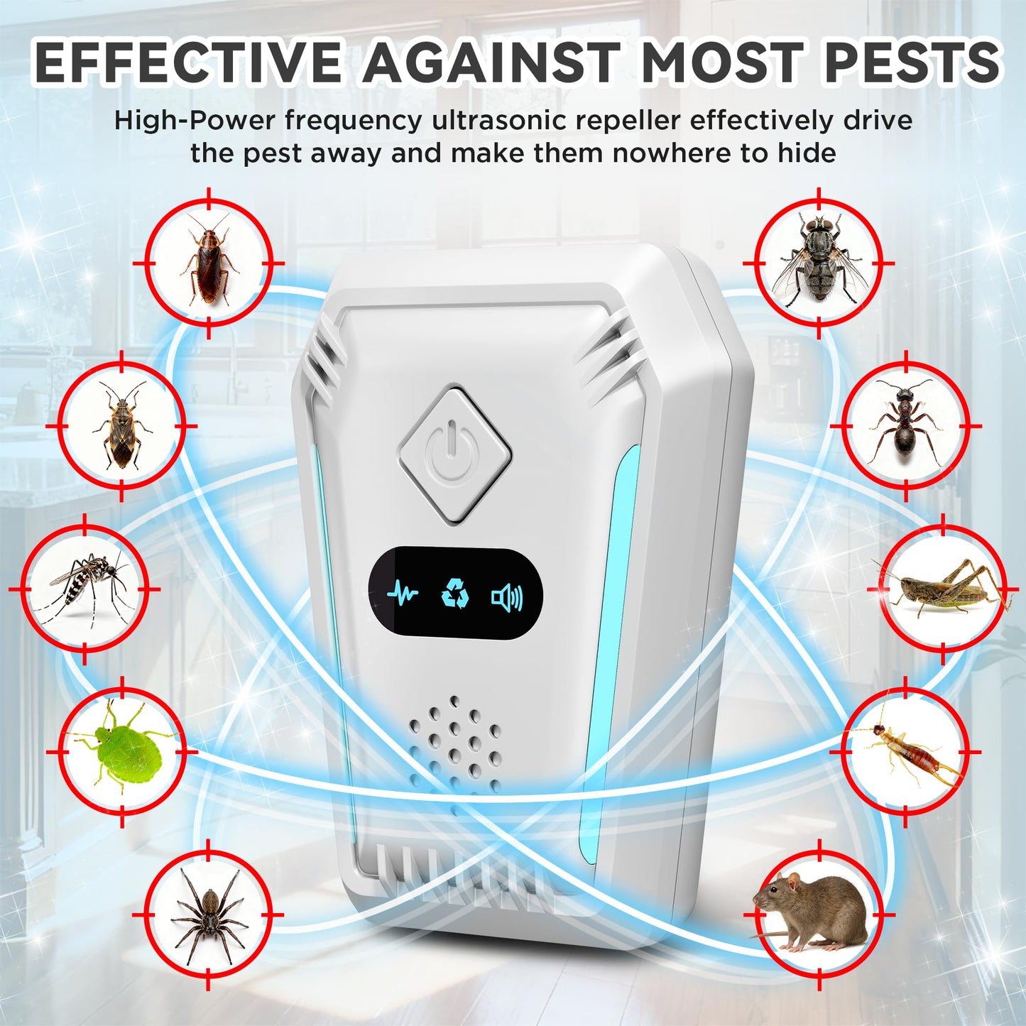 (2026 Upgraded) Ultrasonic Rodent & Pest Indoor Repeller - Stronger Driving Force, Repellent for Mouse, Mice, Rats, Roaches, Ants, Spiders, Bugs, Home Plug-in Device, 3 Mode Switching (6 Pack)