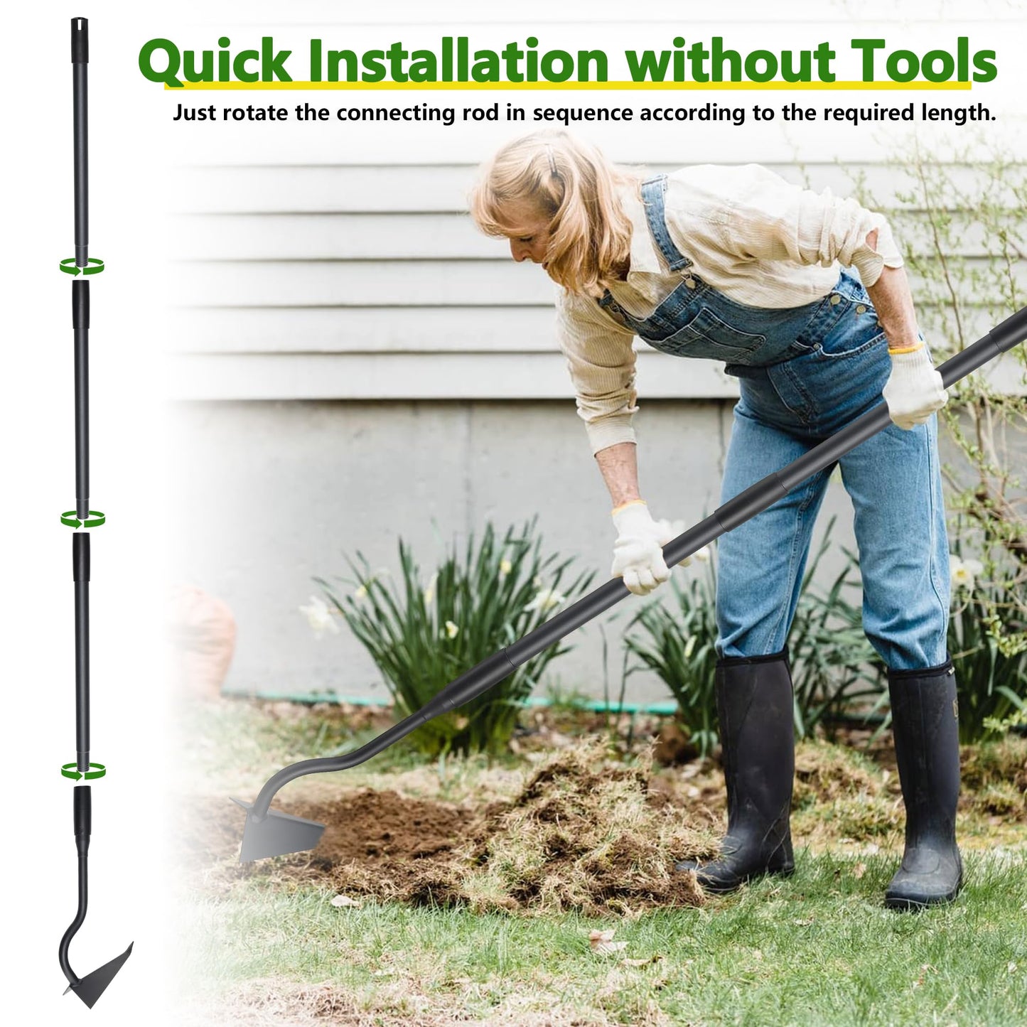 LLARGUEST Hoe Garden Tool, Triangle Garden Hoe for Digging Cutting Trenches Loosen Soil Heavy Duty Hand Weed Hoe Long Handle 59 Inch