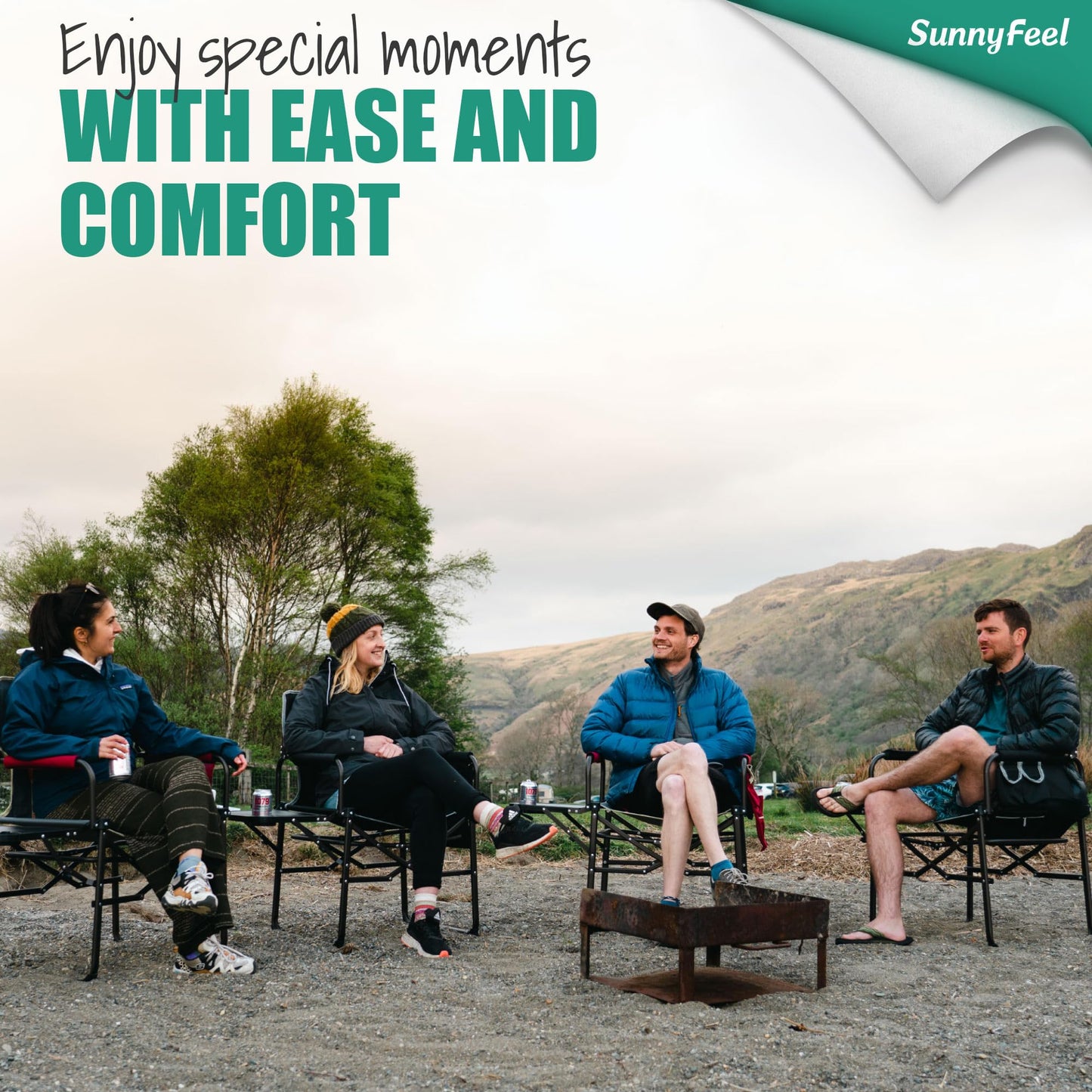 SUNNYFEEL Camping Directors Chair, Heavy Duty,Oversized Portable Folding Chair with Side Table, Pocket for Beach, Fishing,Trip,Picnic,Lawn,Concert Outdoor Foldable Camp Chairs