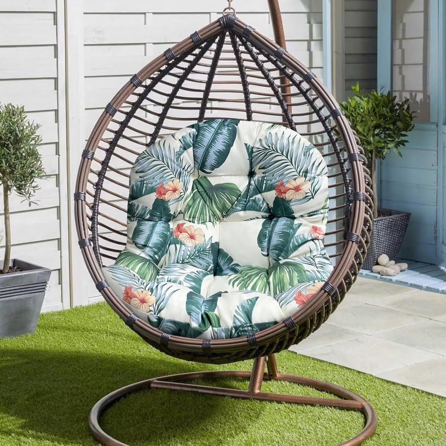 Yefound Outdoor Hanging Egg Chair Cushion Replacement Thicken Waterproof Basket Swing Chair Cushion Printed U-Shaped Seat Pad for Patio Orange Grey